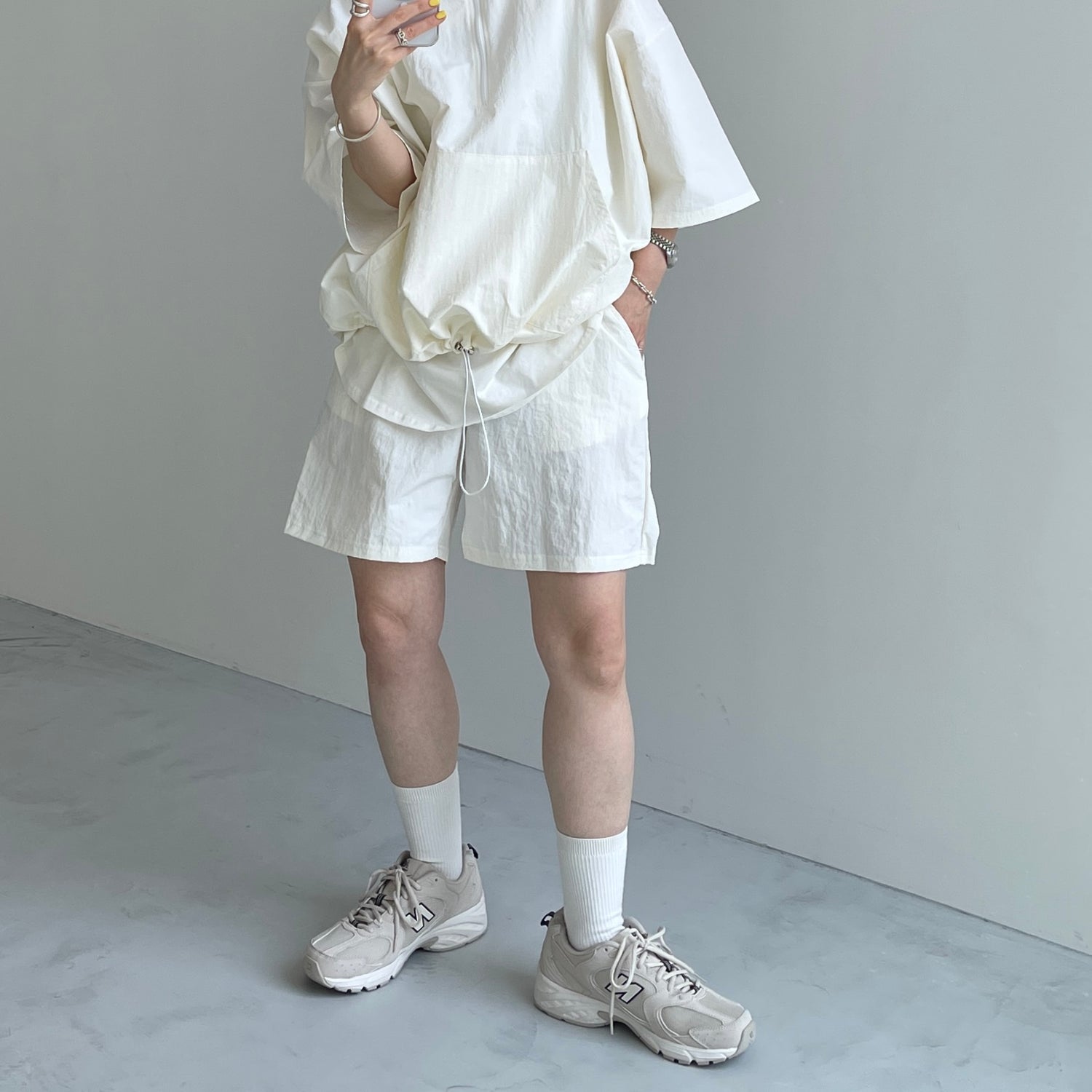 (2点SET) half zip nylon set up / ivory