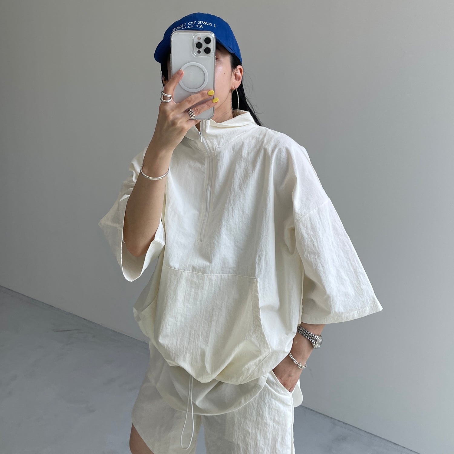 (2点SET) half zip nylon set up / ivory