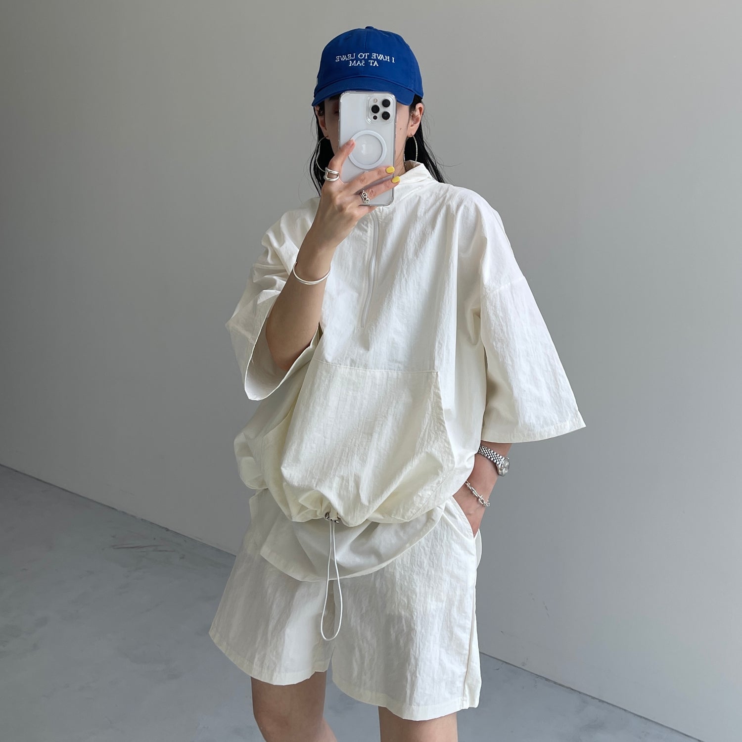(2点SET) half zip nylon set up / ivory