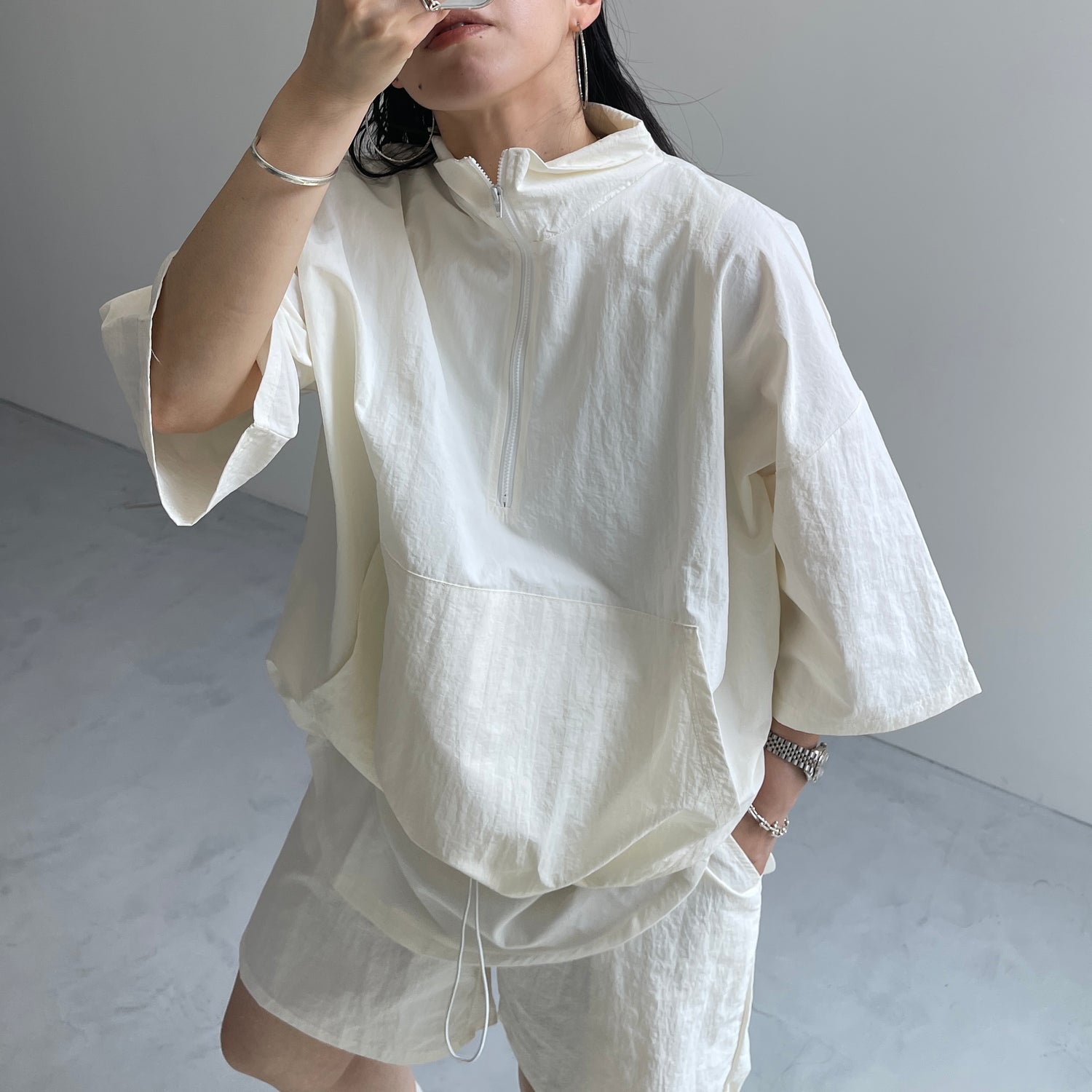 (2点SET) half zip nylon set up / ivory