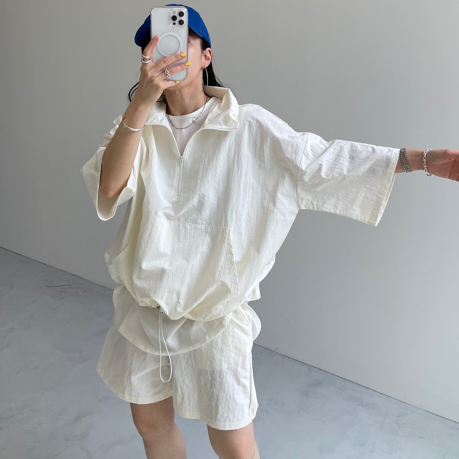 (2点SET) half zip nylon set up / ivory