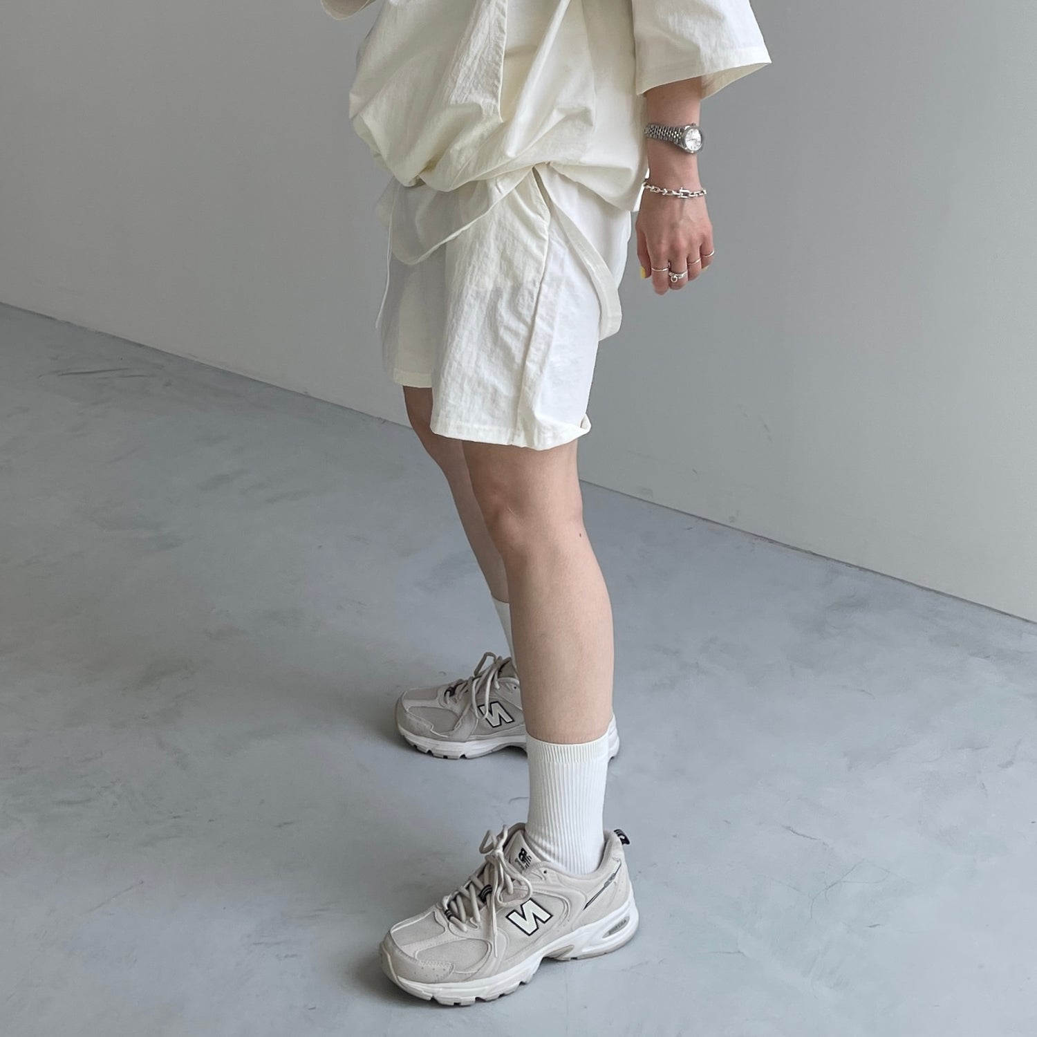 (2点SET) half zip nylon set up / ivory