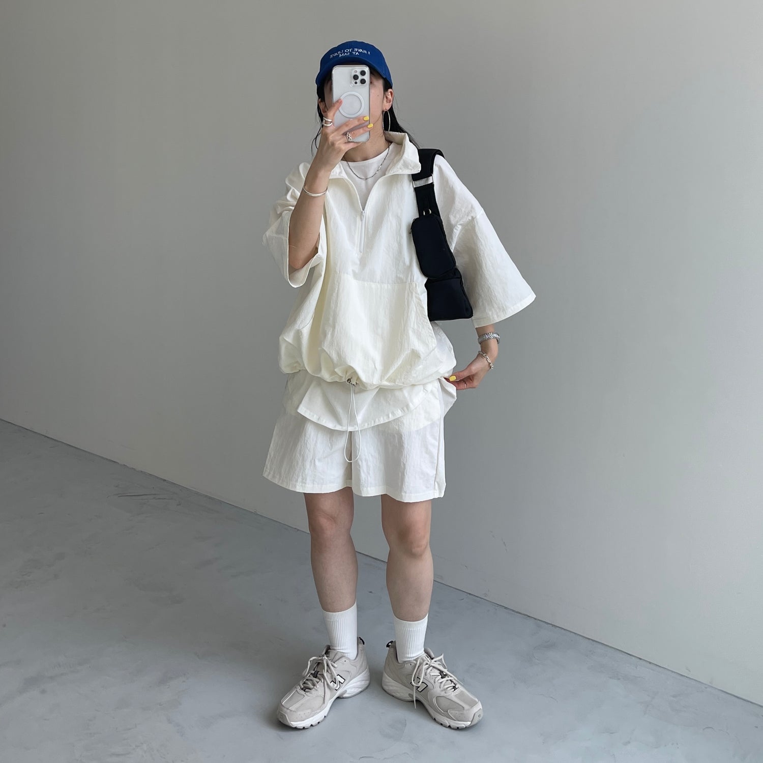 (2点SET) half zip nylon set up / ivory
