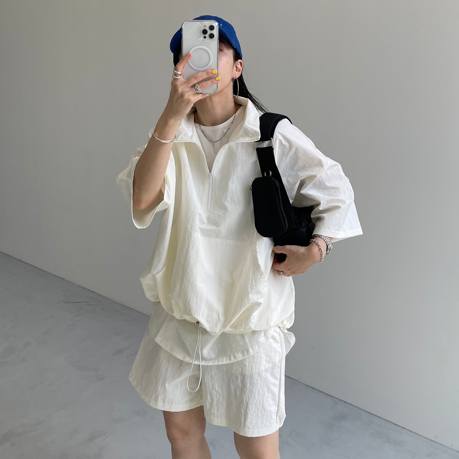(2点SET) half zip nylon set up / ivory