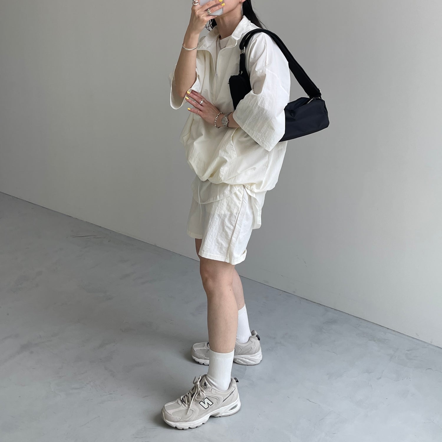 (2点SET) half zip nylon set up / ivory