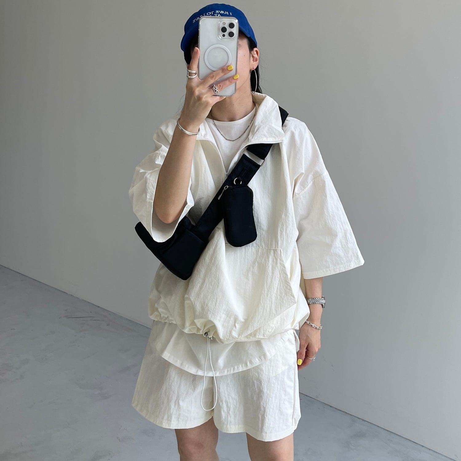 (2点SET) half zip nylon set up / ivory