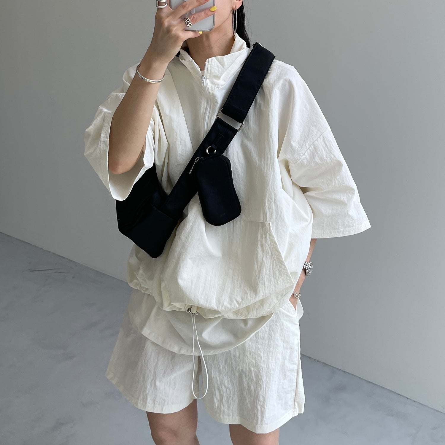 (2点SET) half zip nylon set up / ivory