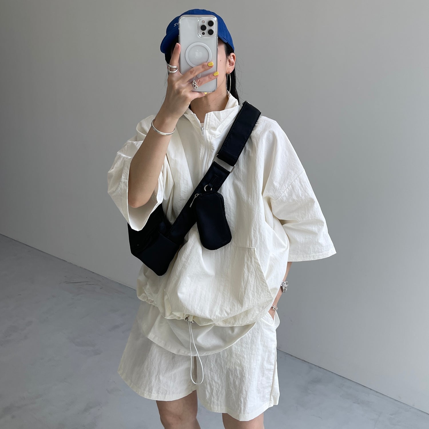 (2点SET) half zip nylon set up / ivory