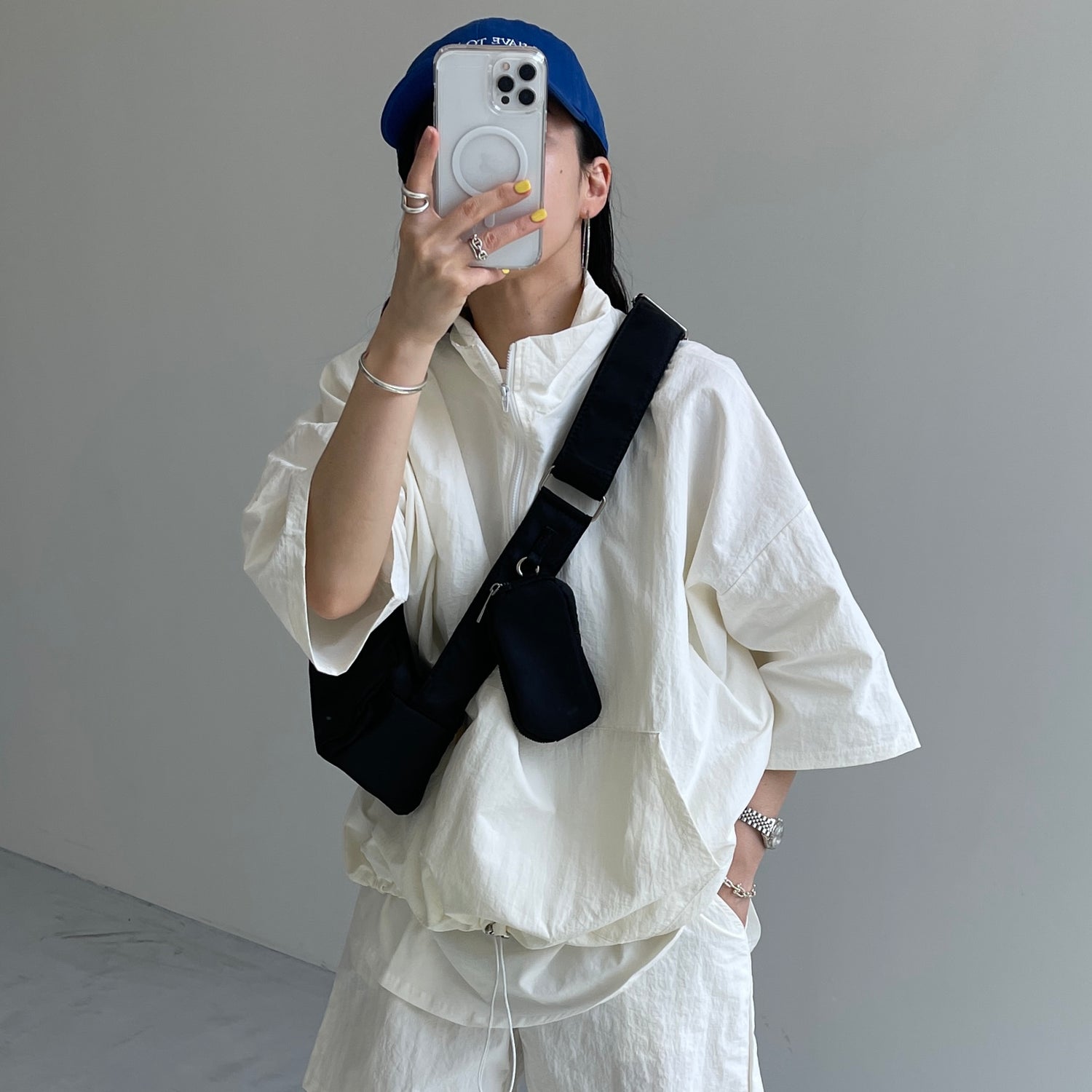 (2点SET) half zip nylon set up / ivory