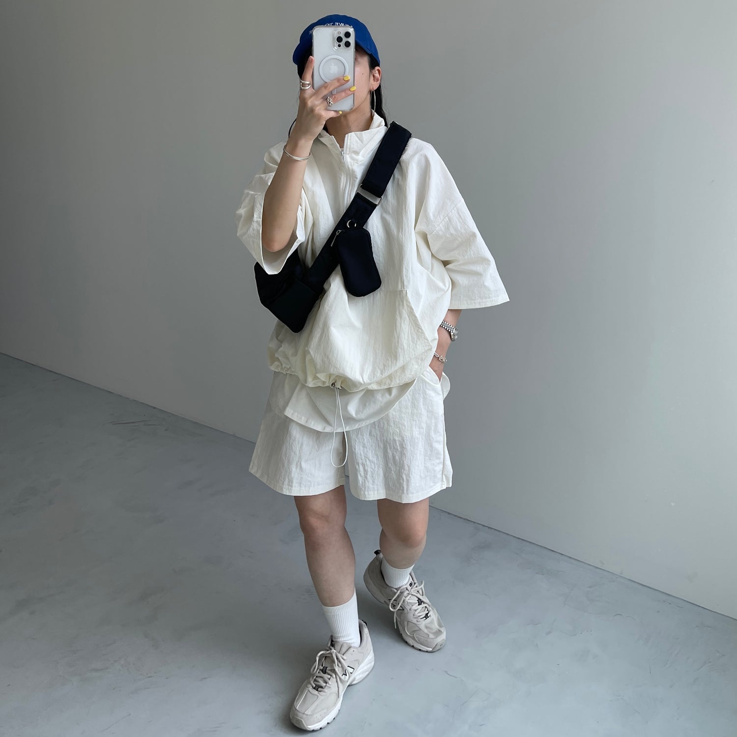 (2点SET) half zip nylon set up / ivory