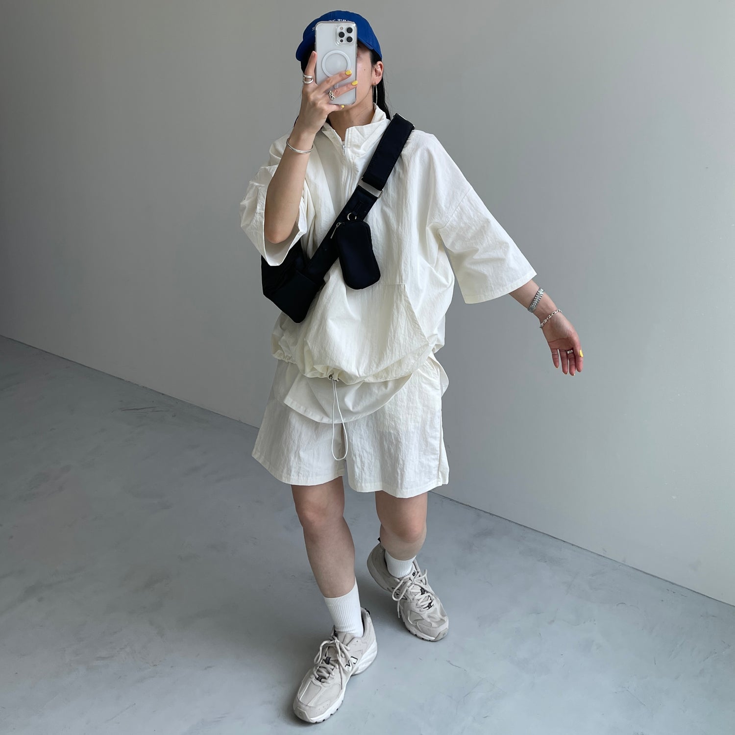 (2点SET) half zip nylon set up / ivory