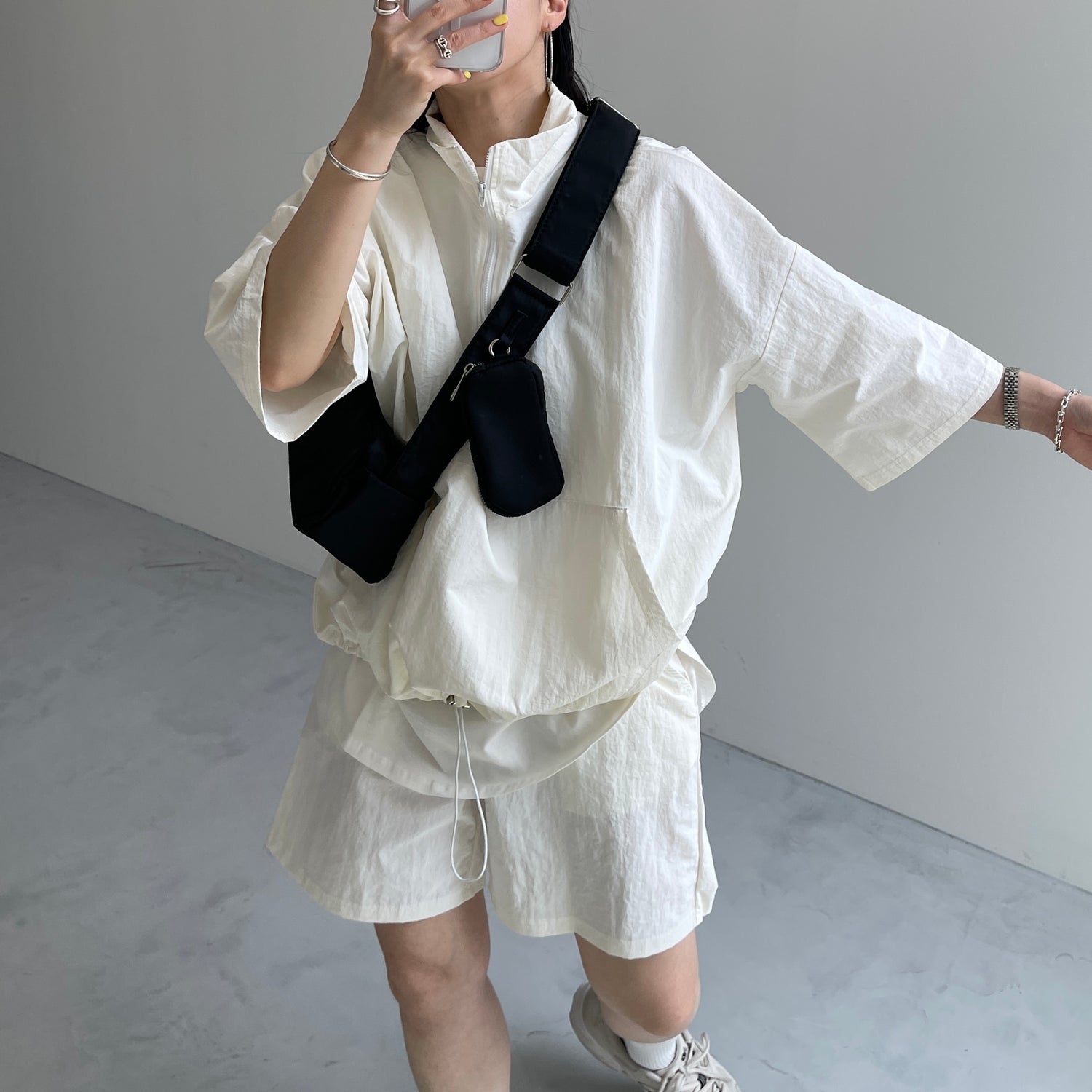(2点SET) half zip nylon set up / ivory