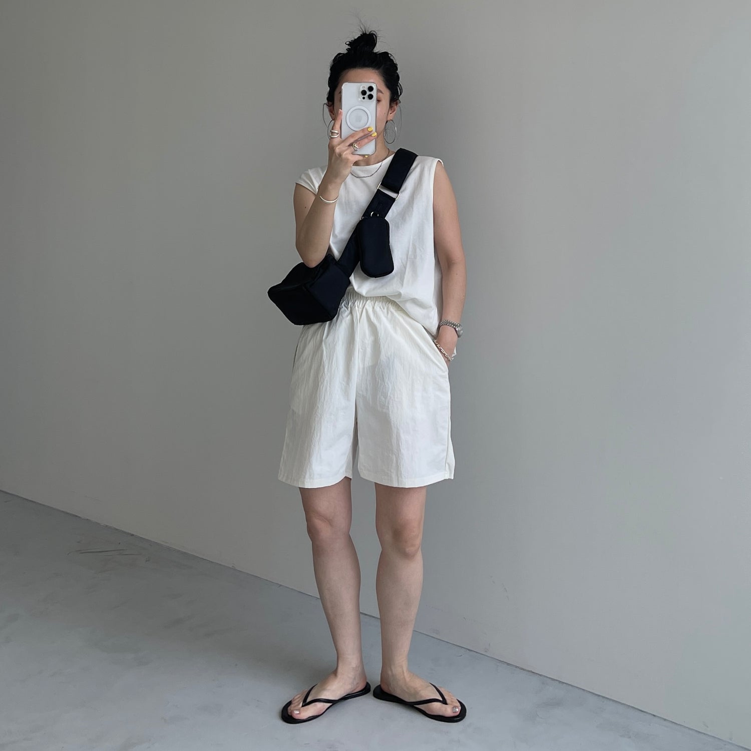 (2点SET) half zip nylon set up / ivory