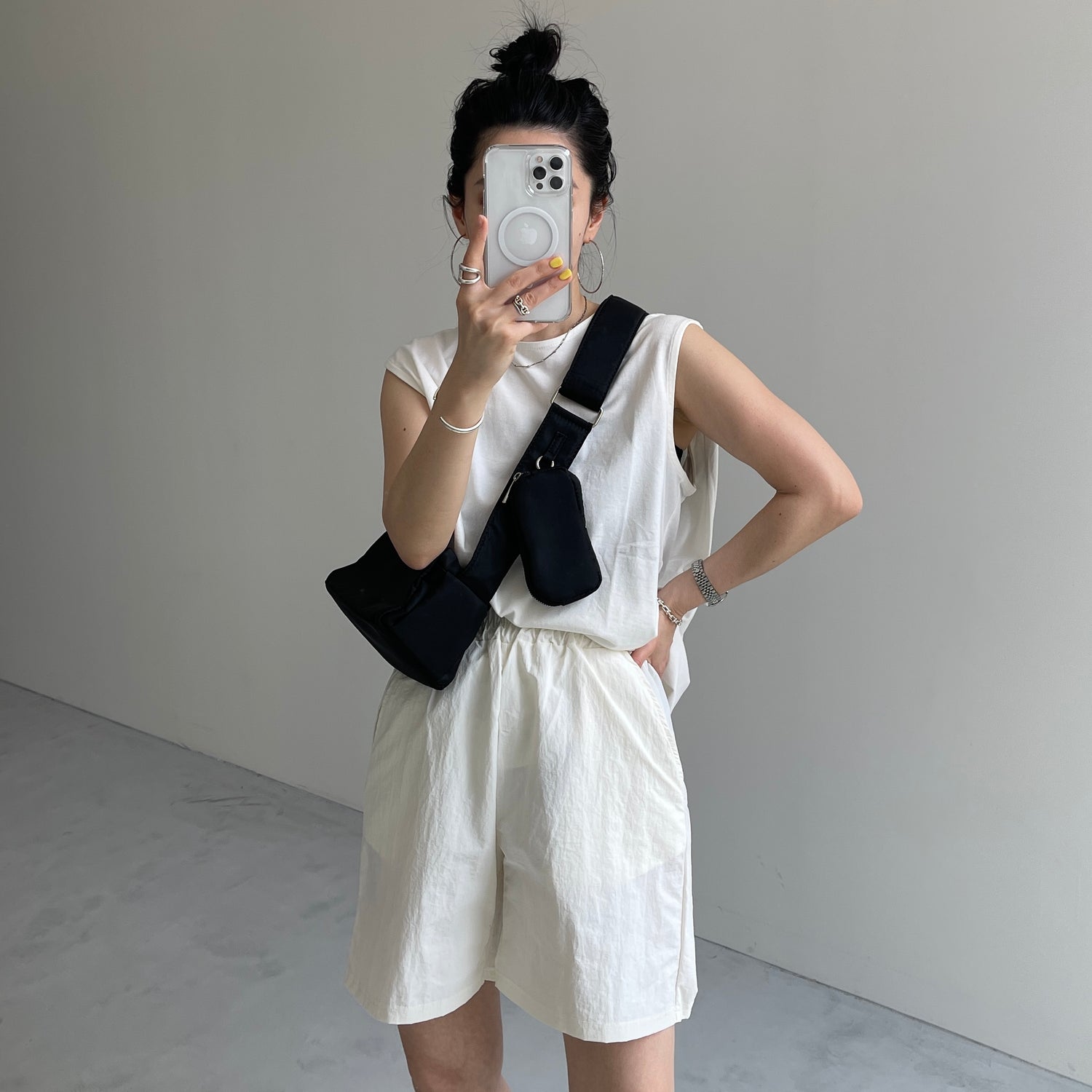 (2点SET) half zip nylon set up / ivory