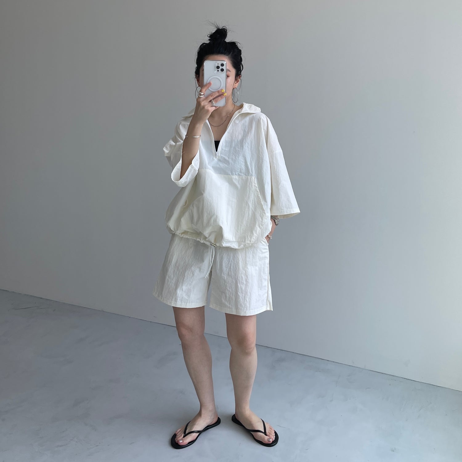 (2点SET) half zip nylon set up / ivory