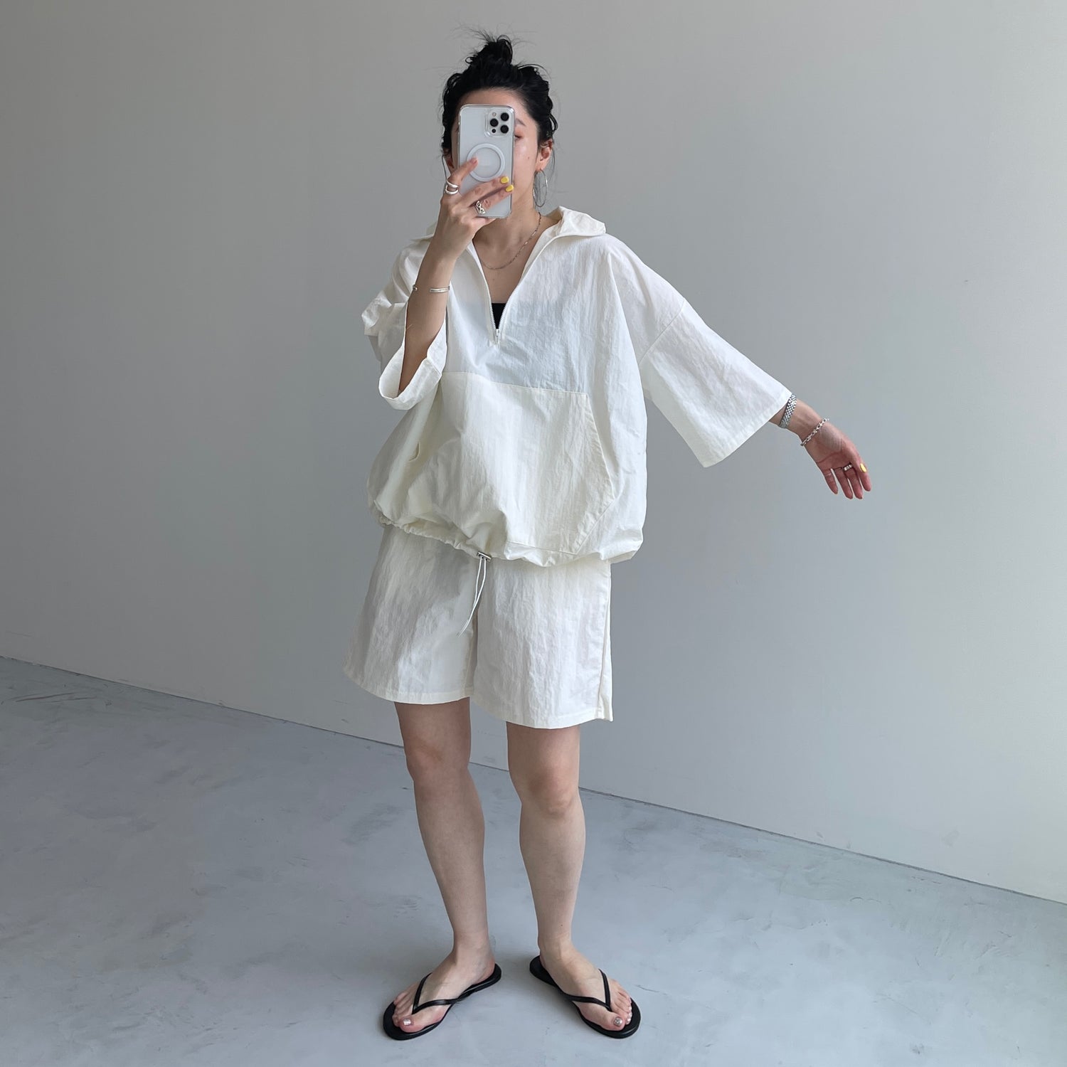(2点SET) half zip nylon set up / ivory