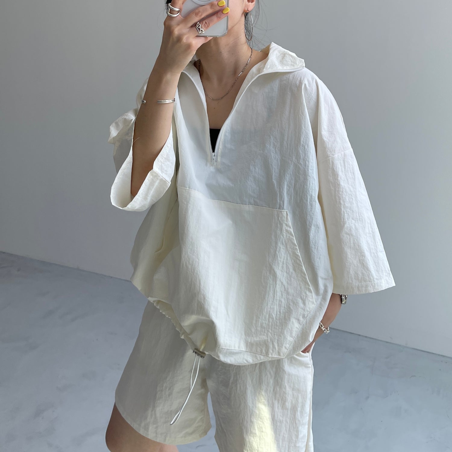 (2点SET) half zip nylon set up / ivory
