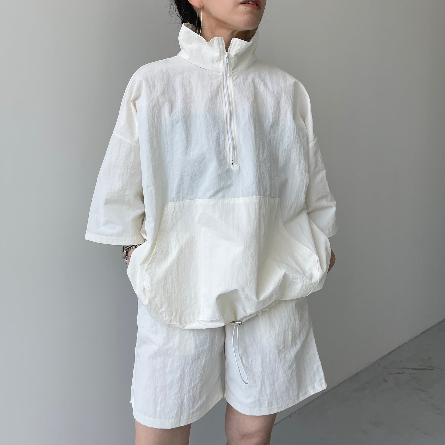 (2点SET) half zip nylon set up / ivory