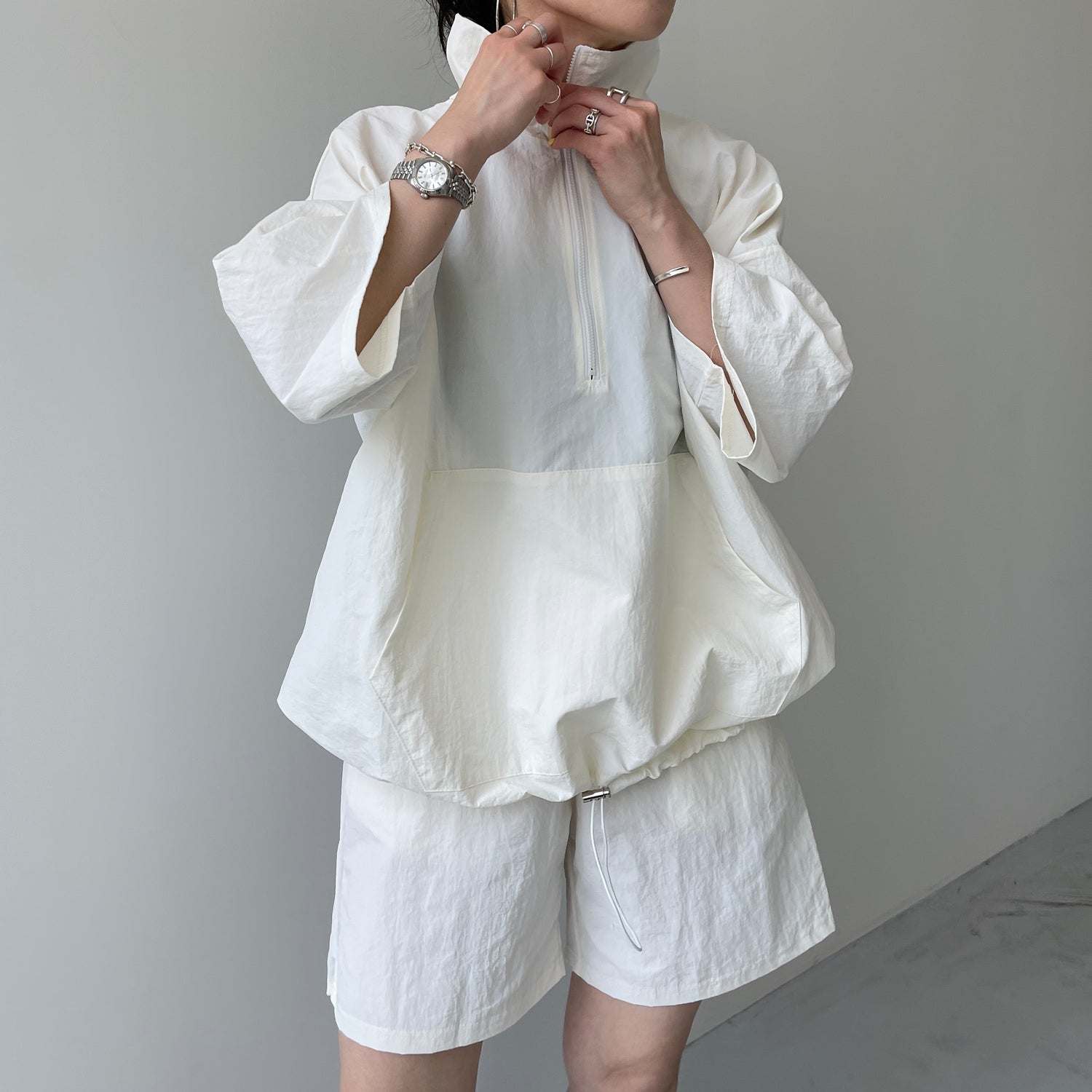(2点SET) half zip nylon set up / ivory