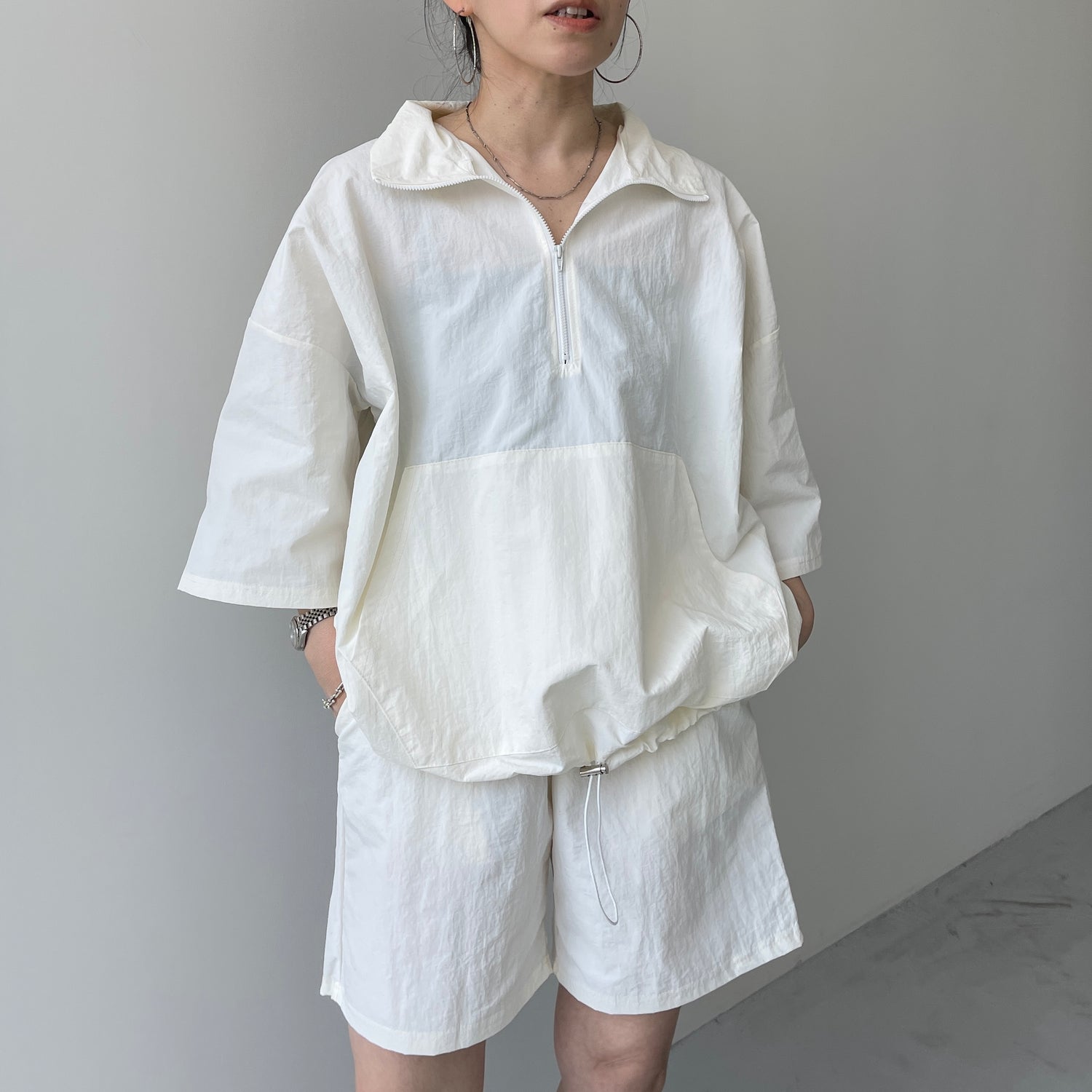 (2点SET) half zip nylon set up / ivory