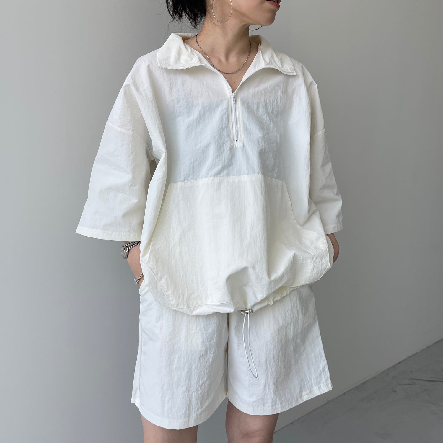 (2点SET) half zip nylon set up / ivory
