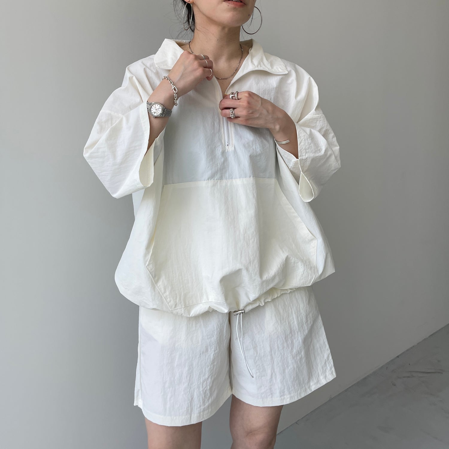 (2点SET) half zip nylon set up / ivory