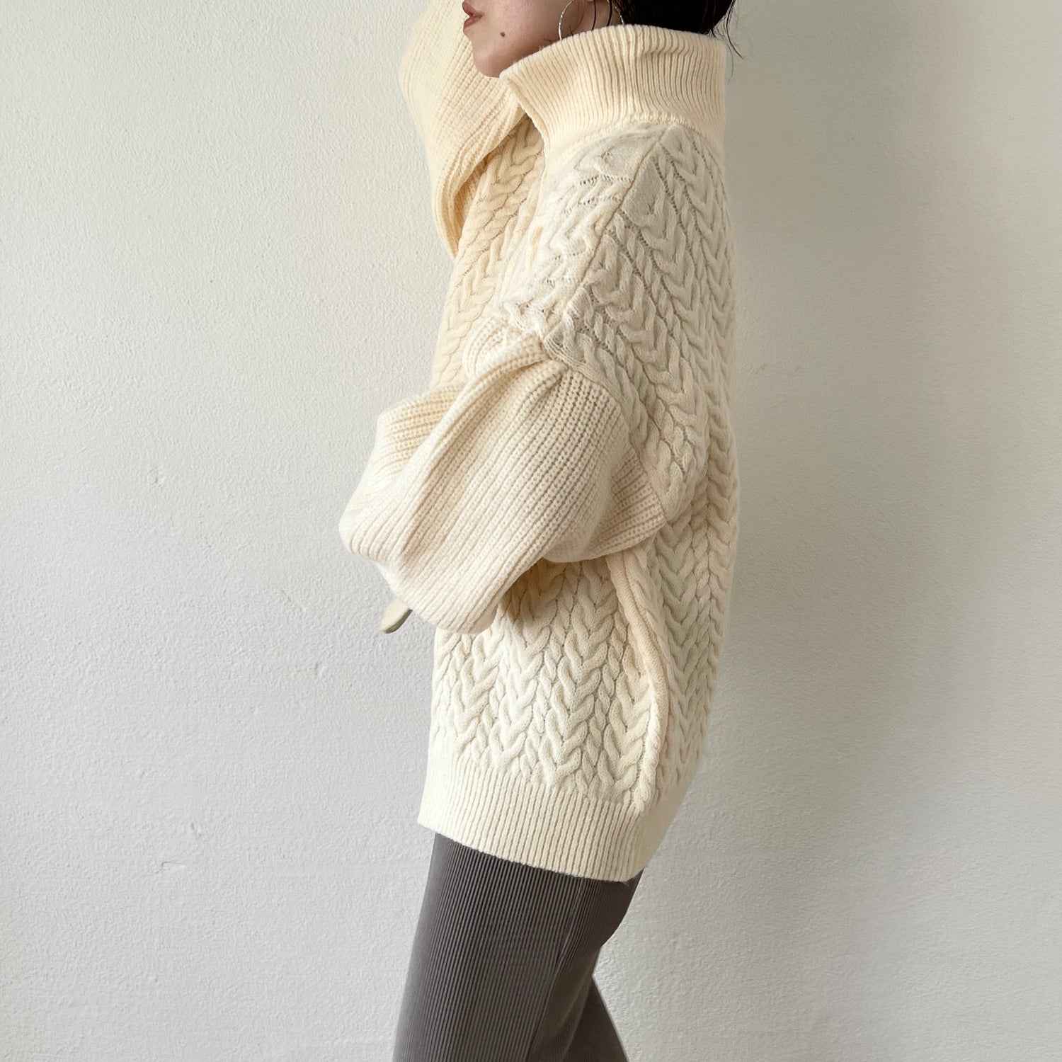 【SAMPLE】volume sleeve cable knit cardigan / ivory