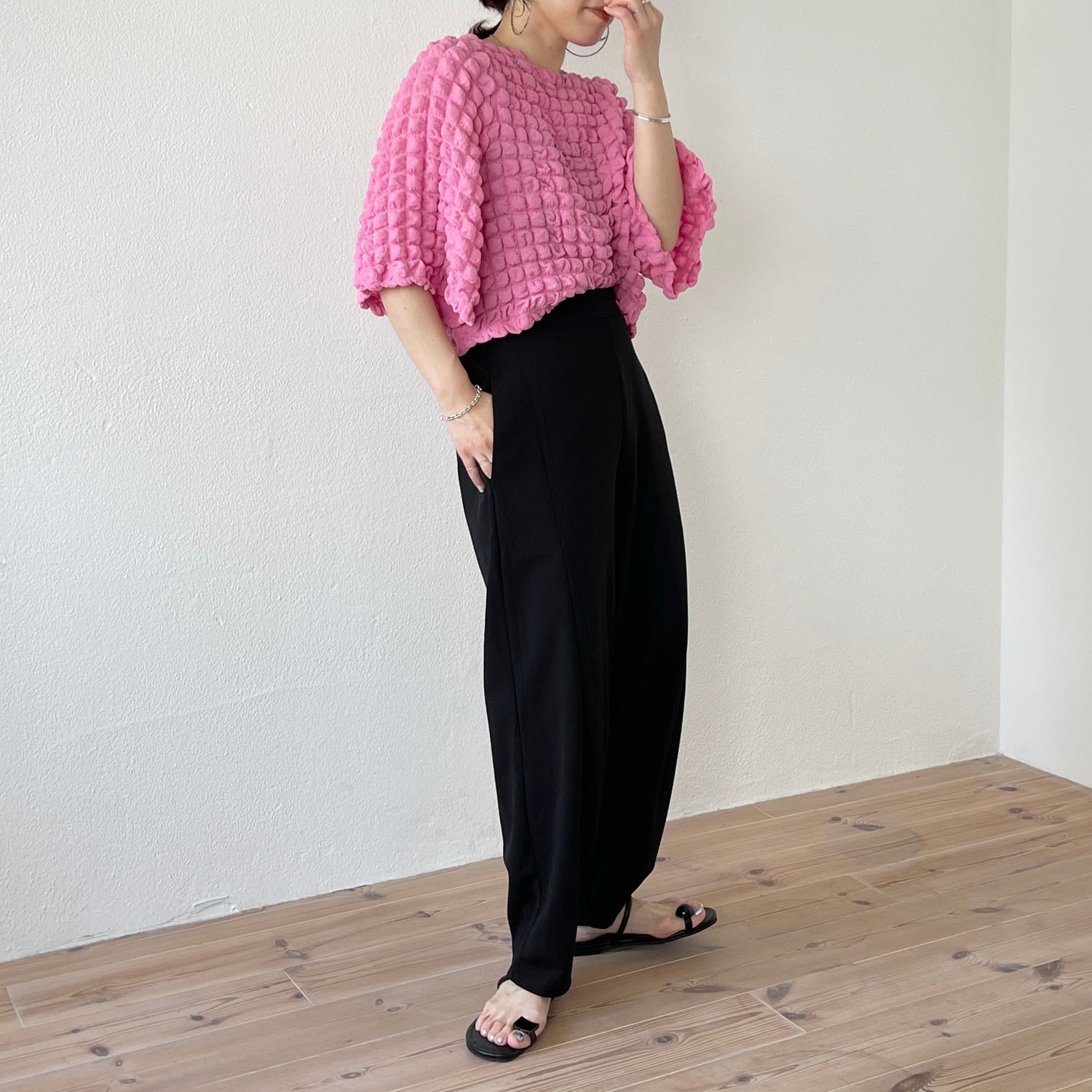 【SAMPLE】wide shoulder pop corn po / pink