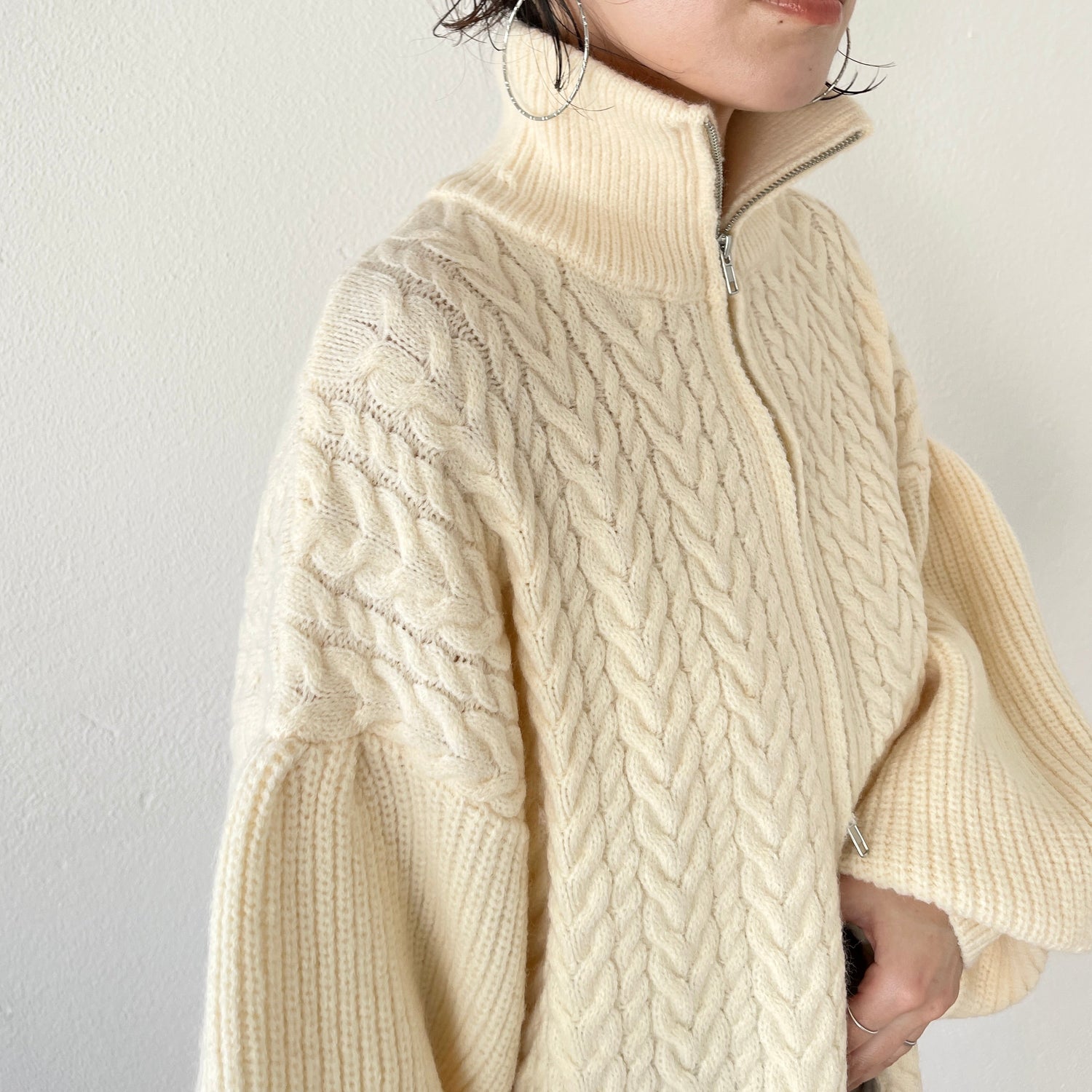 【SAMPLE】volume sleeve cable knit cardigan / ivory
