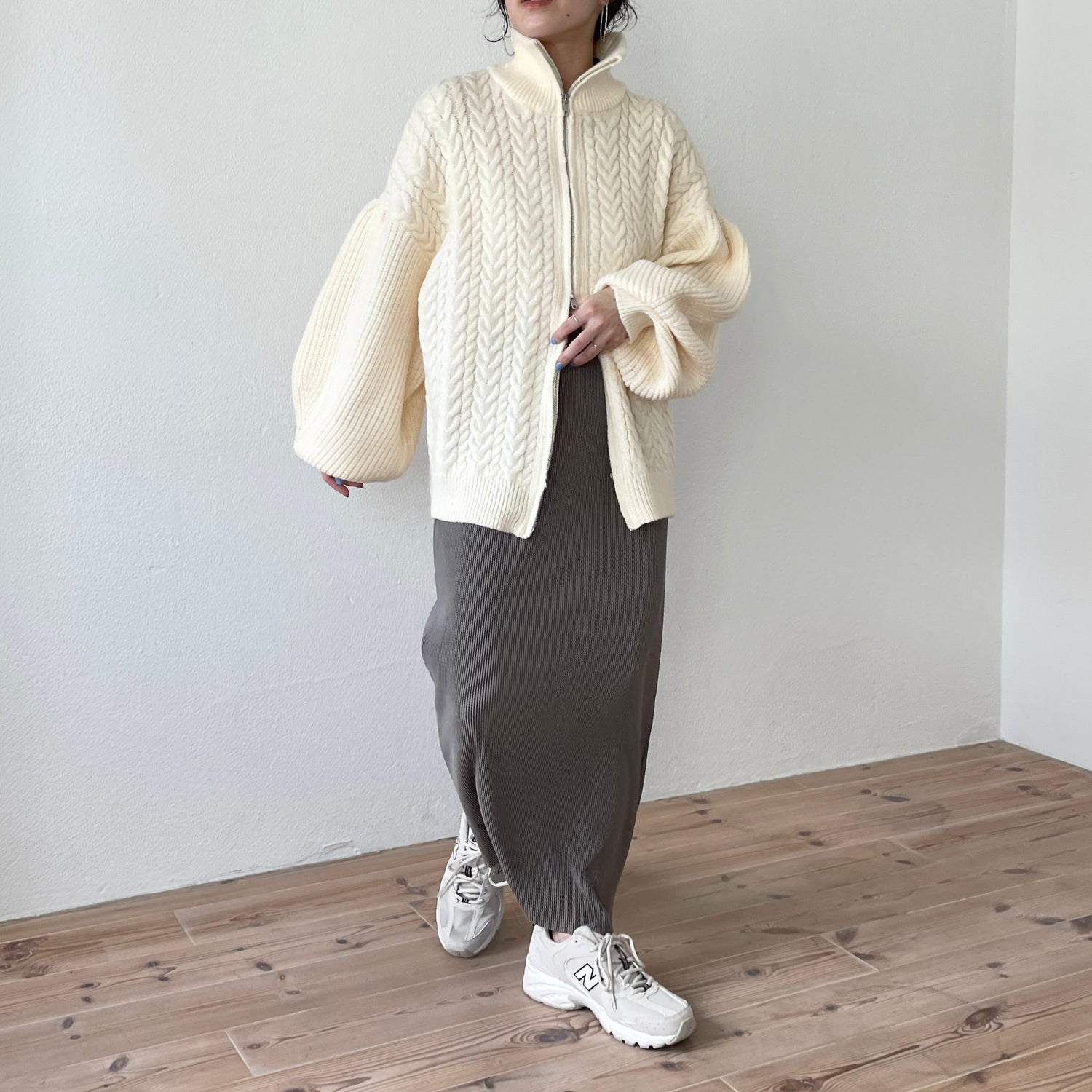 【SAMPLE】volume sleeve cable knit cardigan / ivory