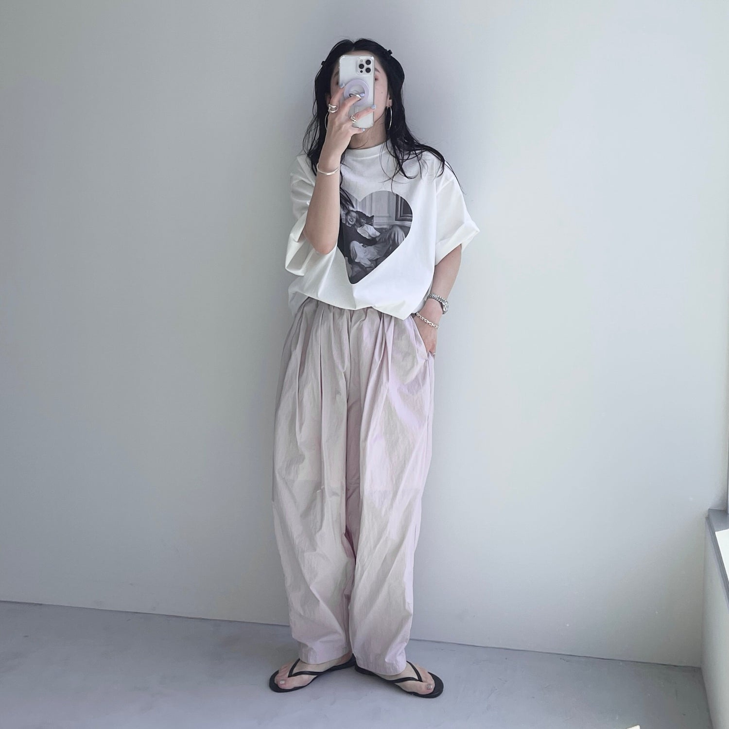 gather cocoon nylon pants / pink