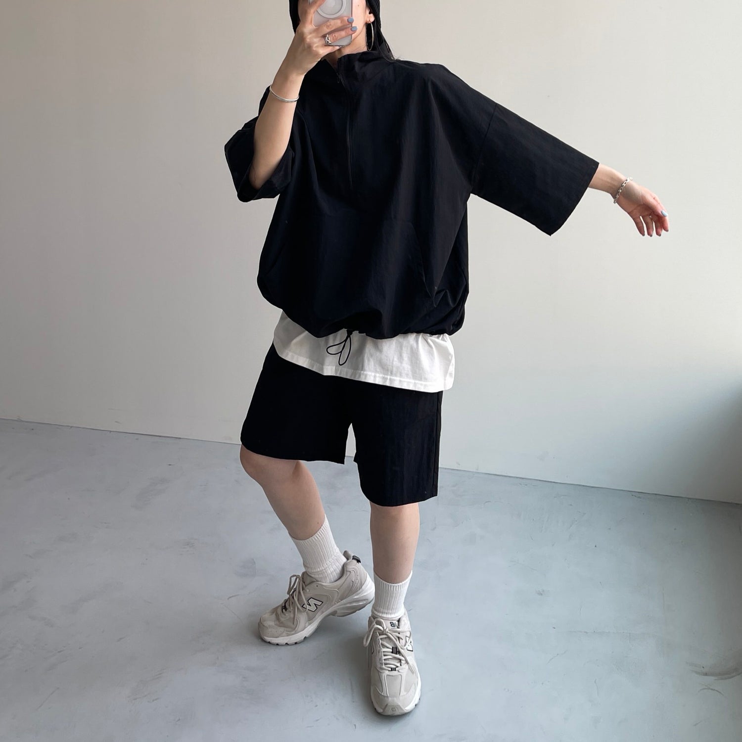 (2点SET) half zip nylon set up / black
