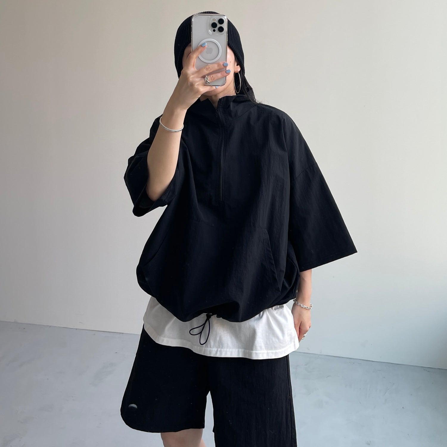 (2点SET) half zip nylon set up / black