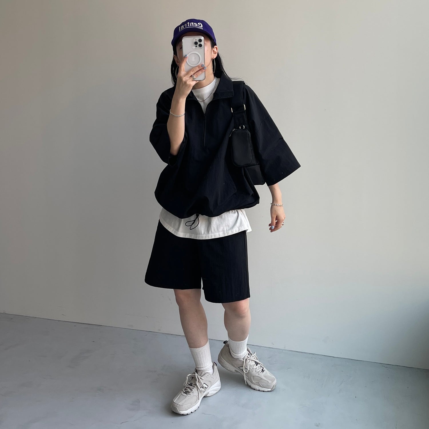 (2点SET) half zip nylon set up / black