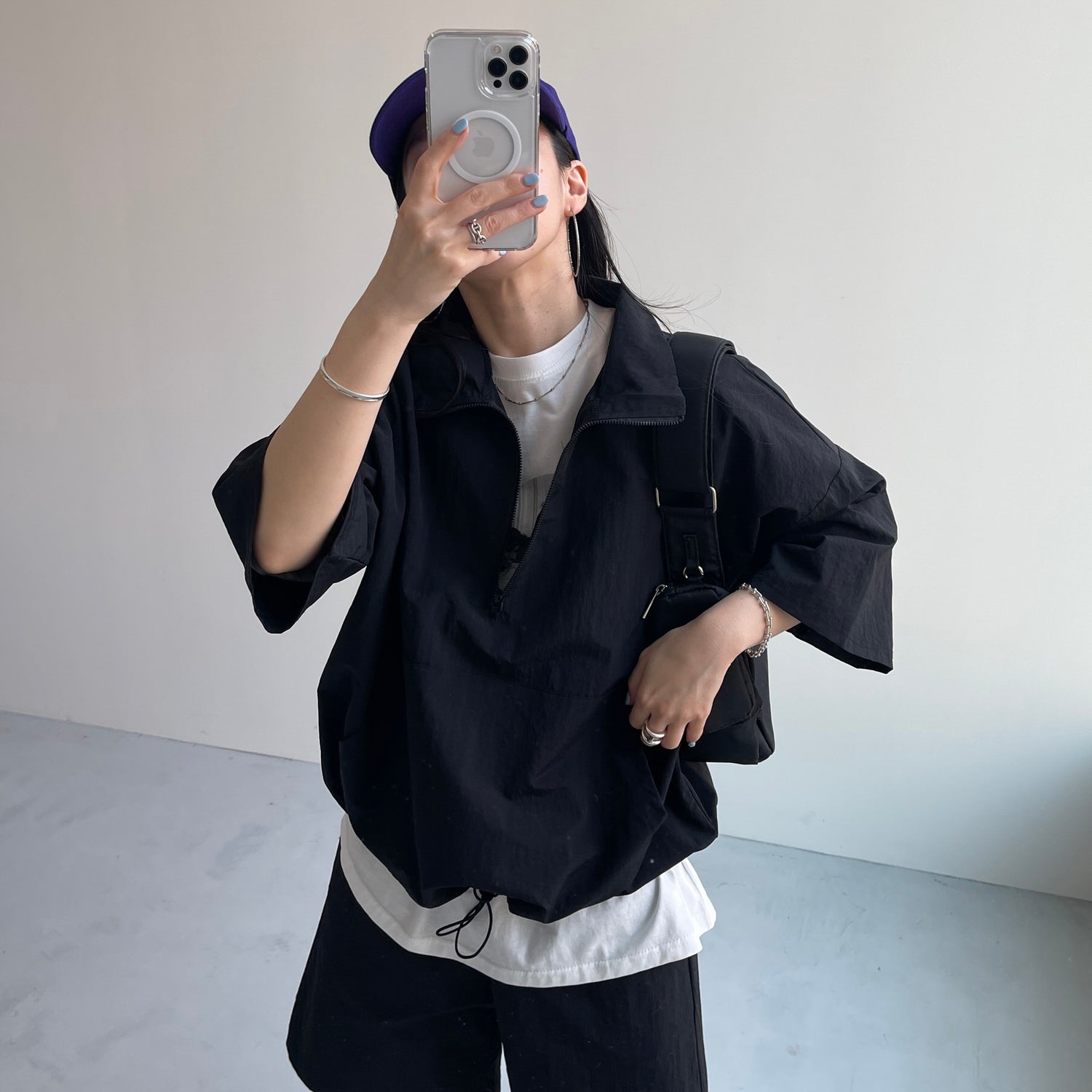 (2点SET) half zip nylon set up / black