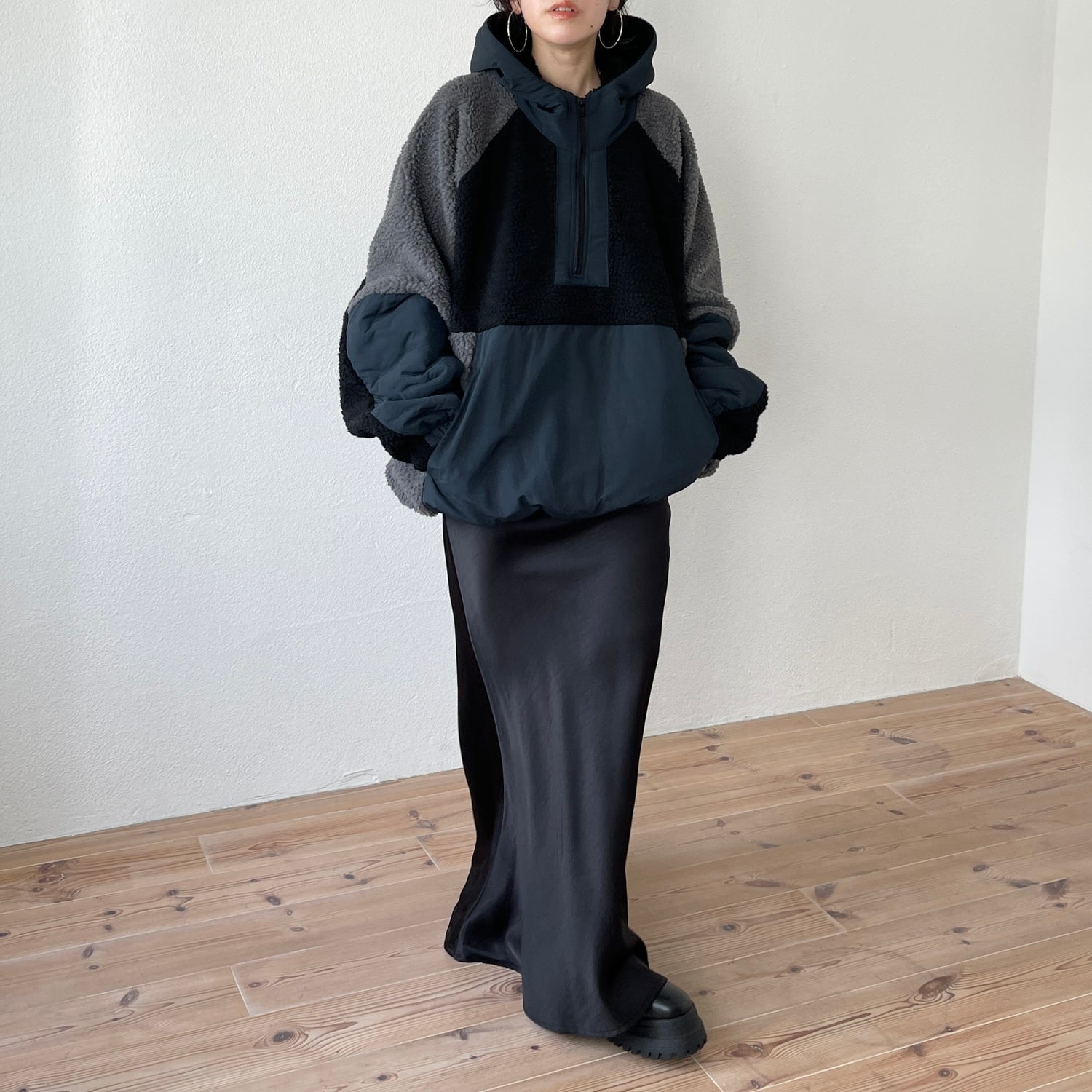 over size BOA hoodie blouson / navy