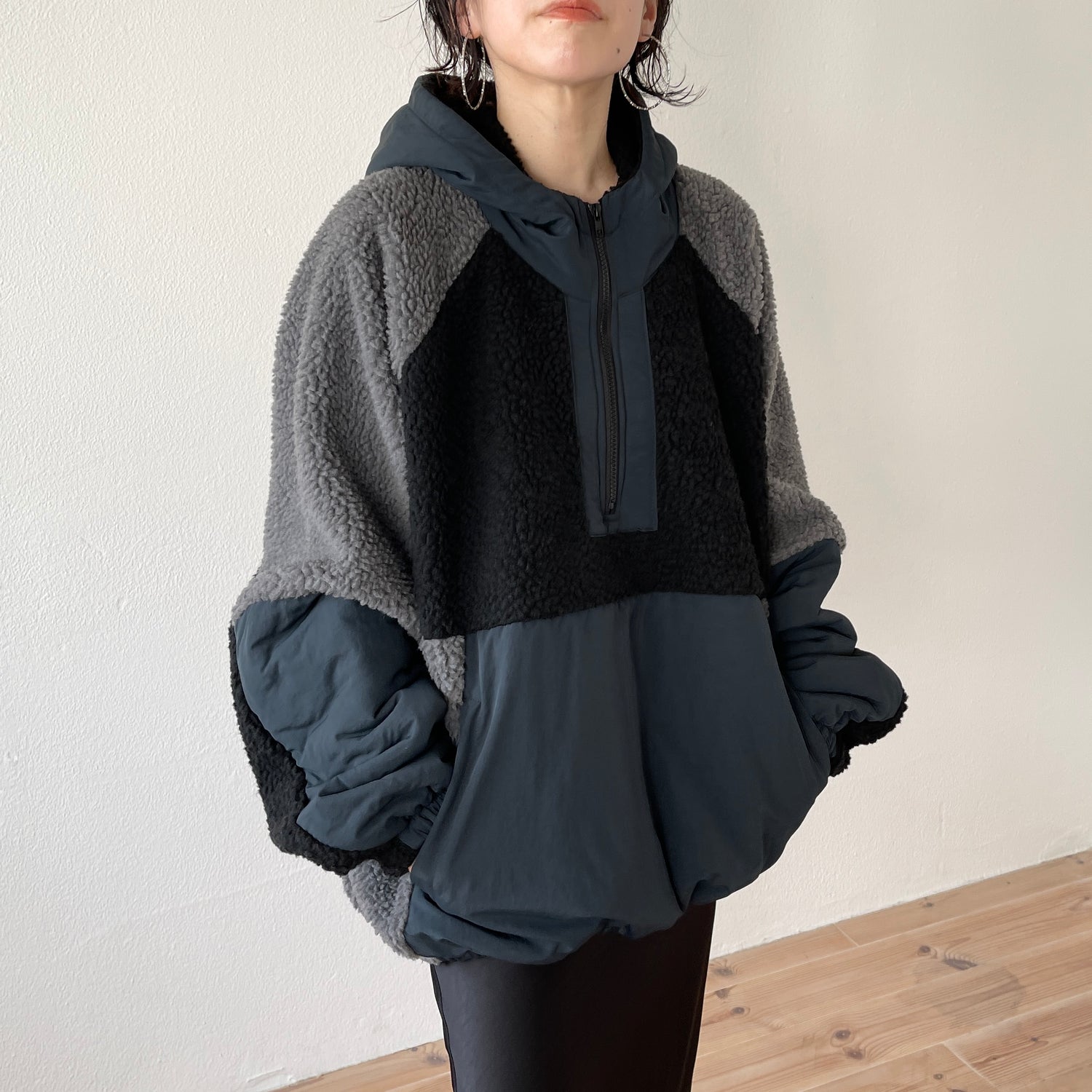 over size BOA hoodie blouson / navy