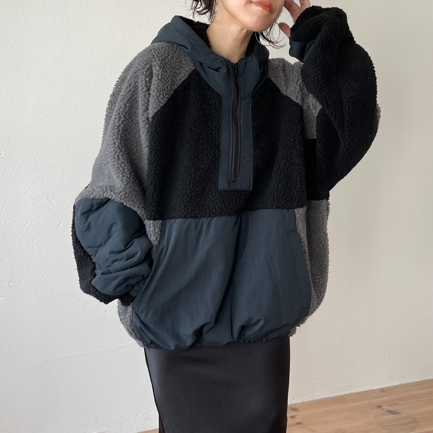 over size BOA hoodie blouson / navy