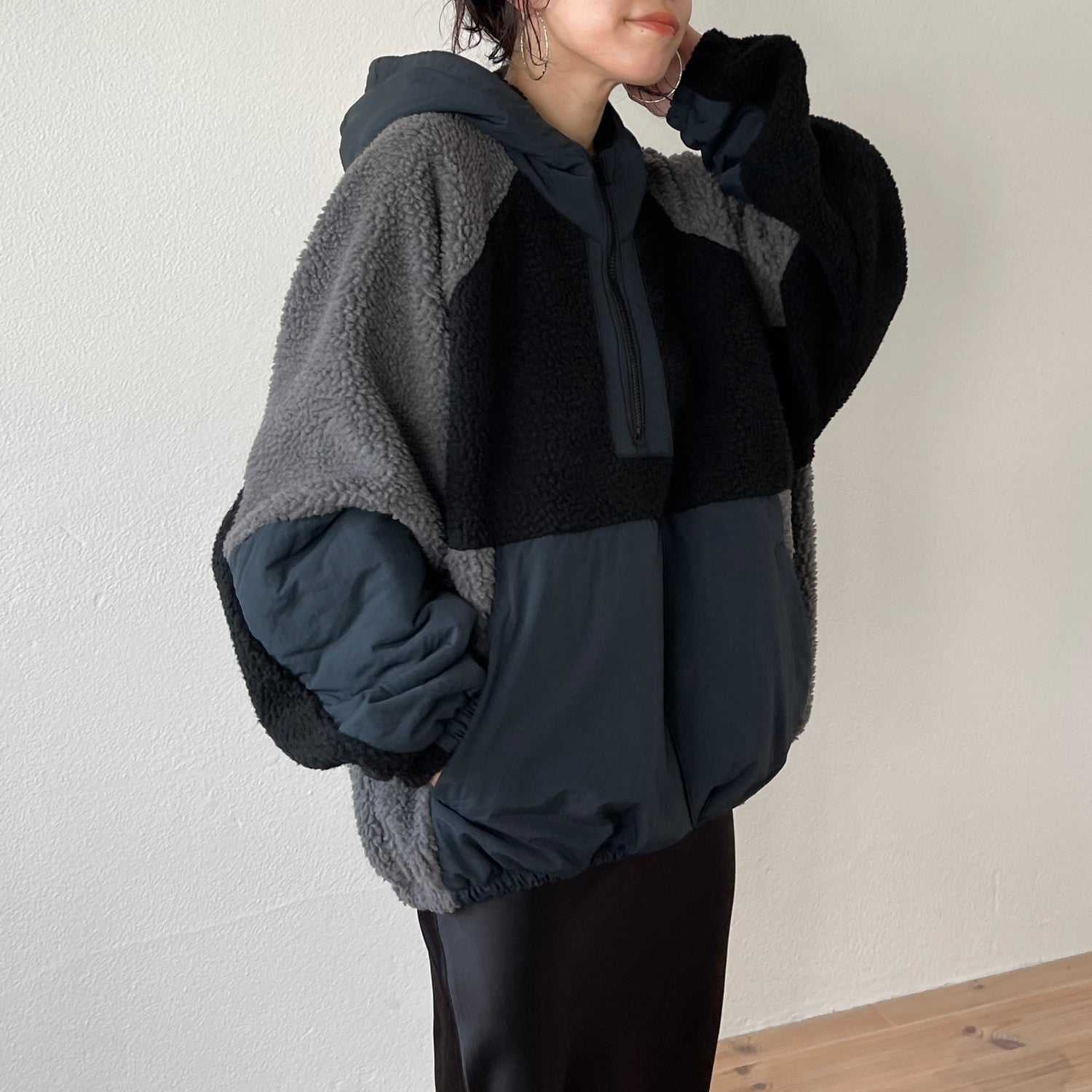over size BOA hoodie blouson / navy