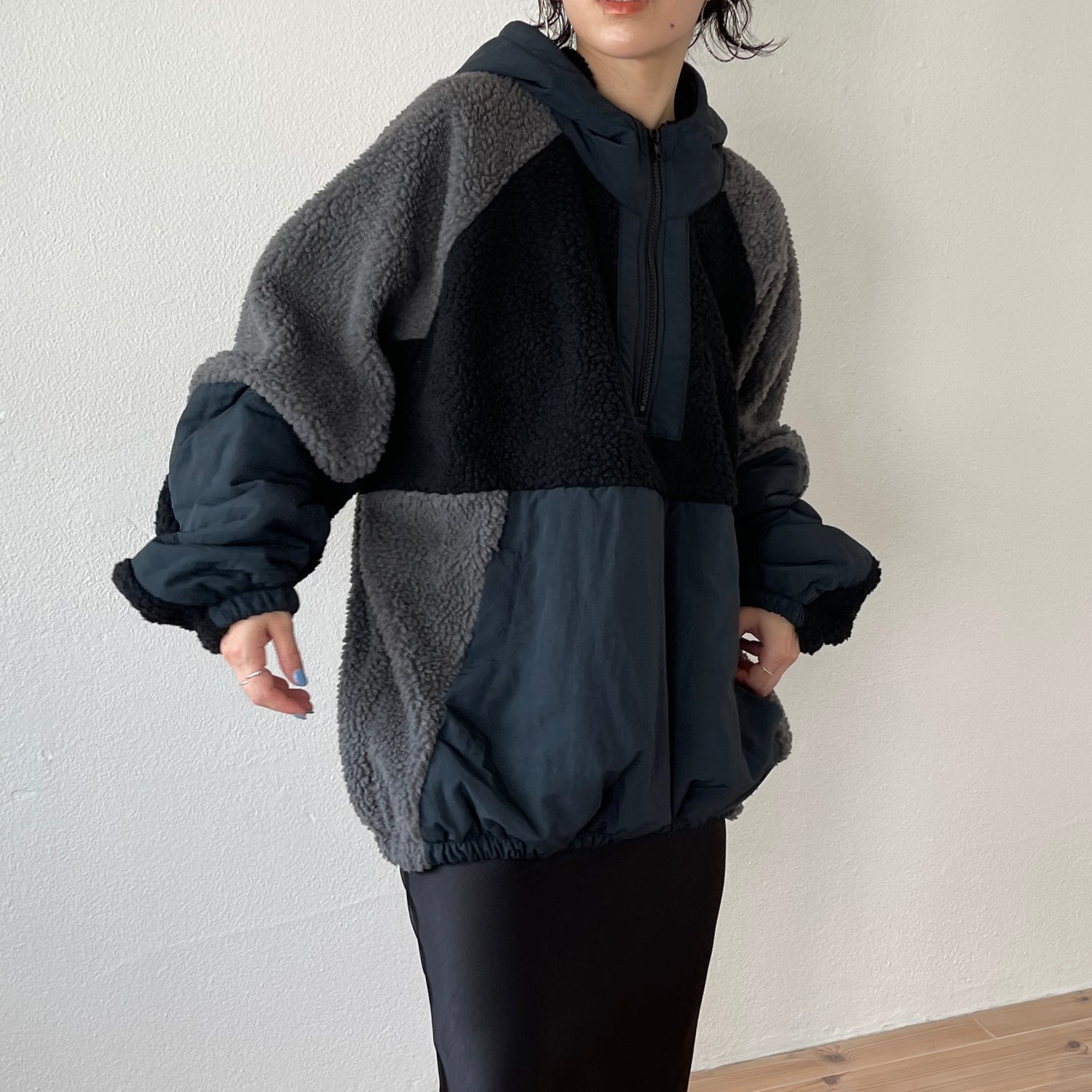 over size BOA hoodie blouson / navy