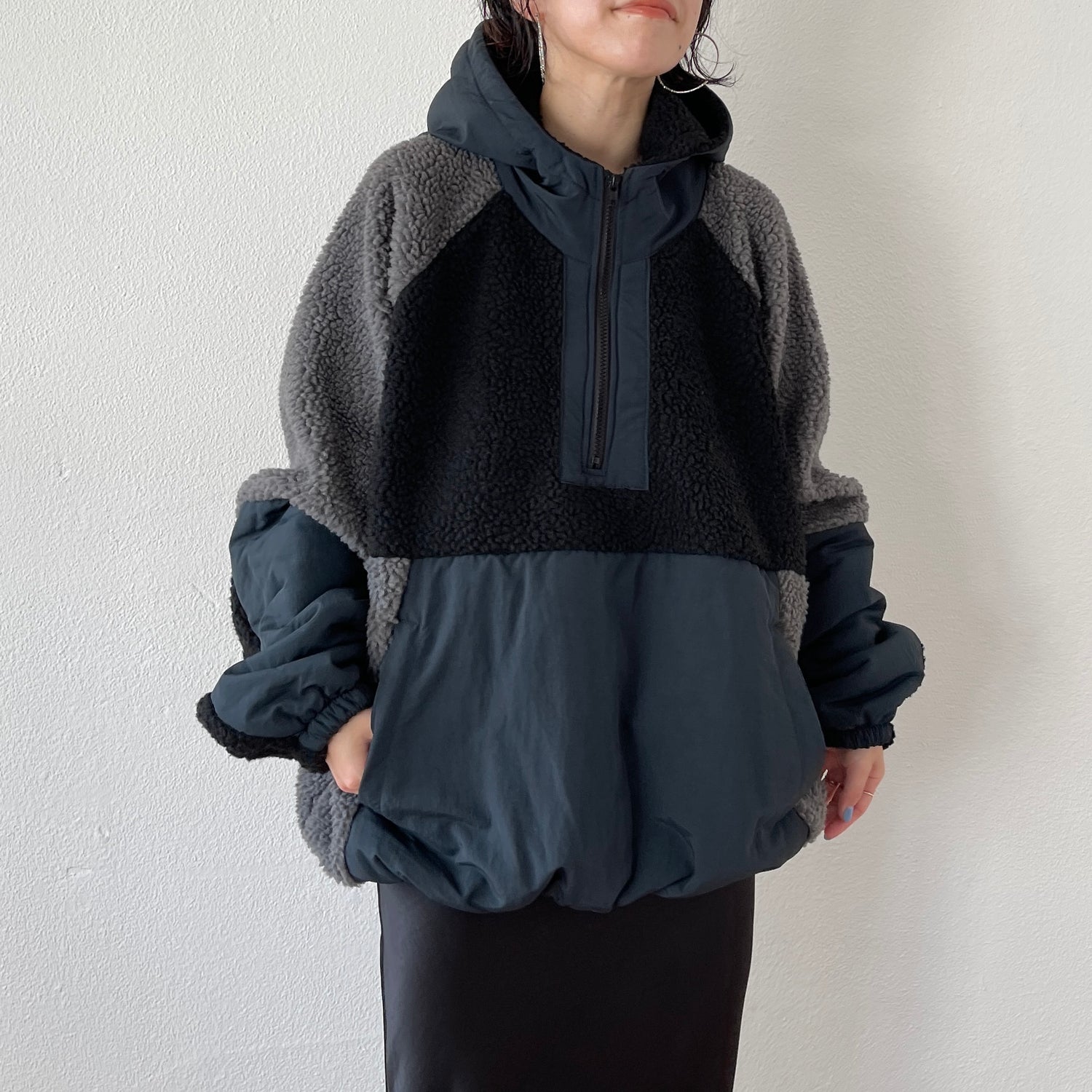 over size BOA hoodie blouson / navy