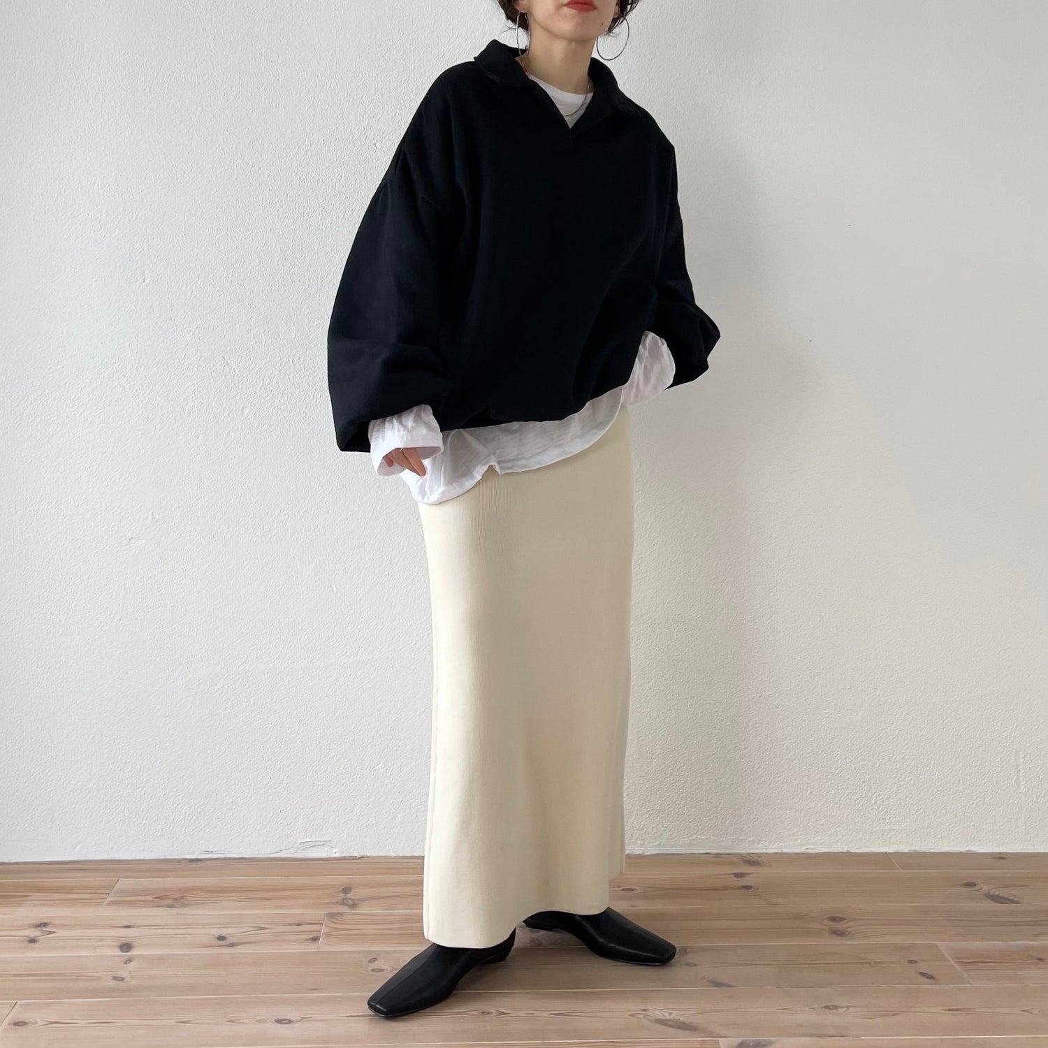 【SAMPLE】over size volume sleeve sweat / black