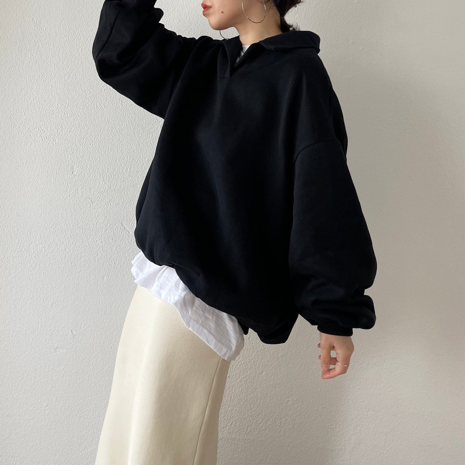 【SAMPLE】over size volume sleeve sweat / black
