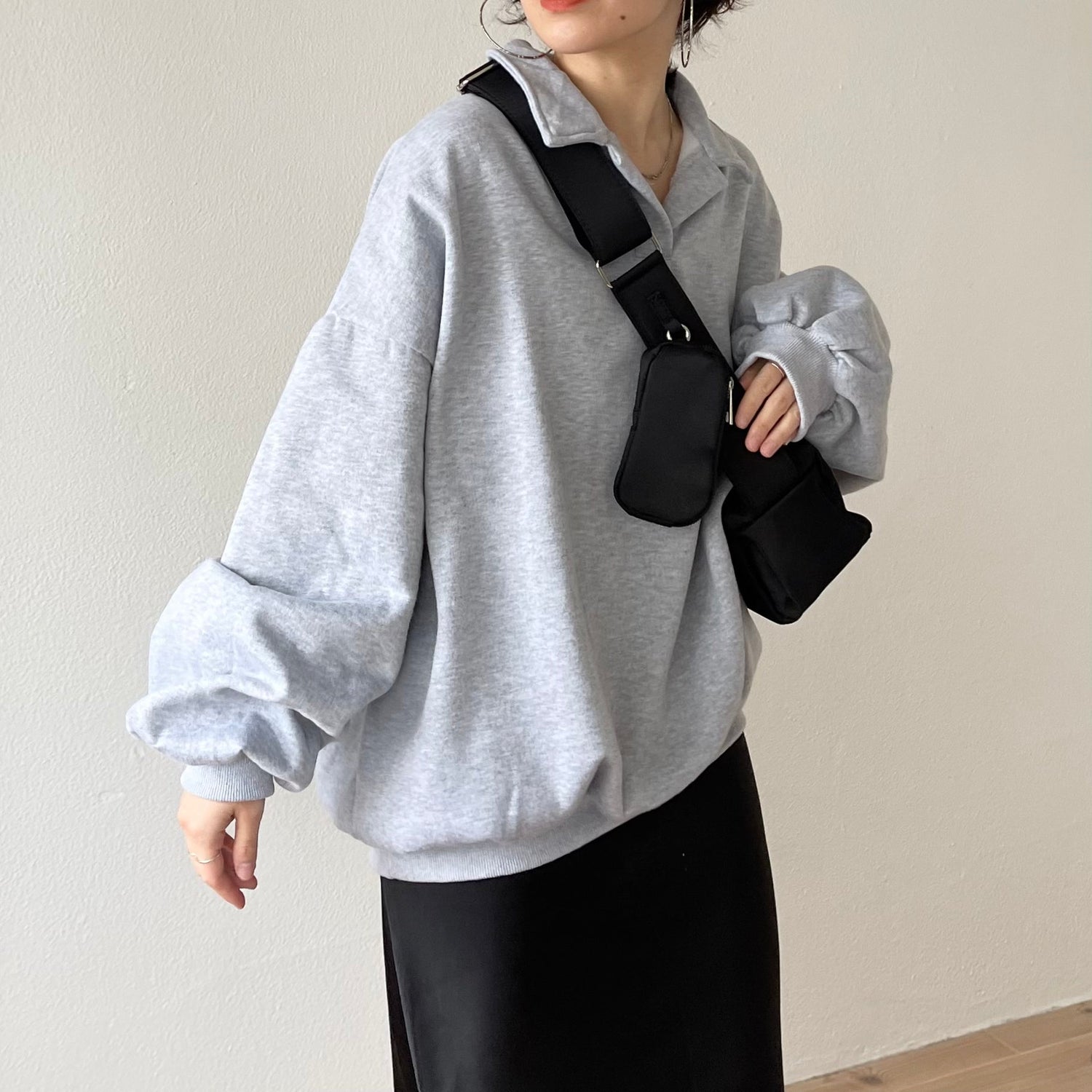 【SAMPLE】over size volume sleeve sweat / gray