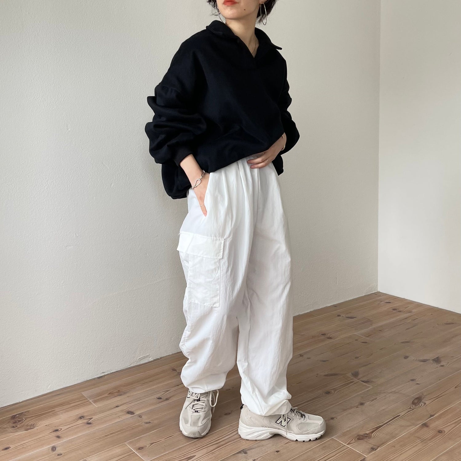 【SAMPLE】over size volume sleeve sweat / black