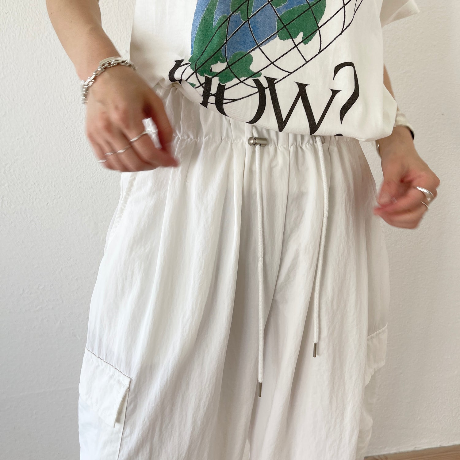 nylon cargo shaka pants / ivory