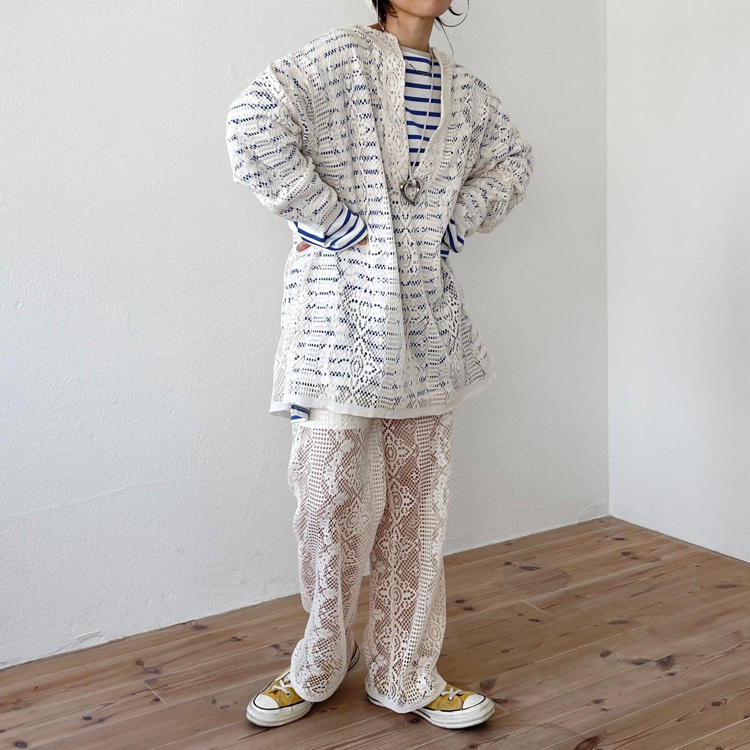 over size lace caftan blouse / ivory