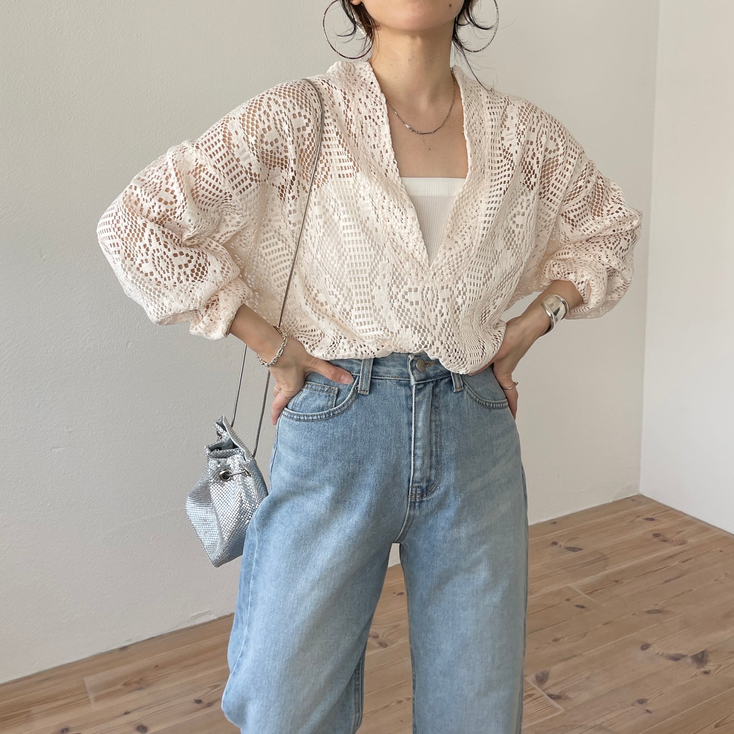 over size lace caftan blouse / ivory