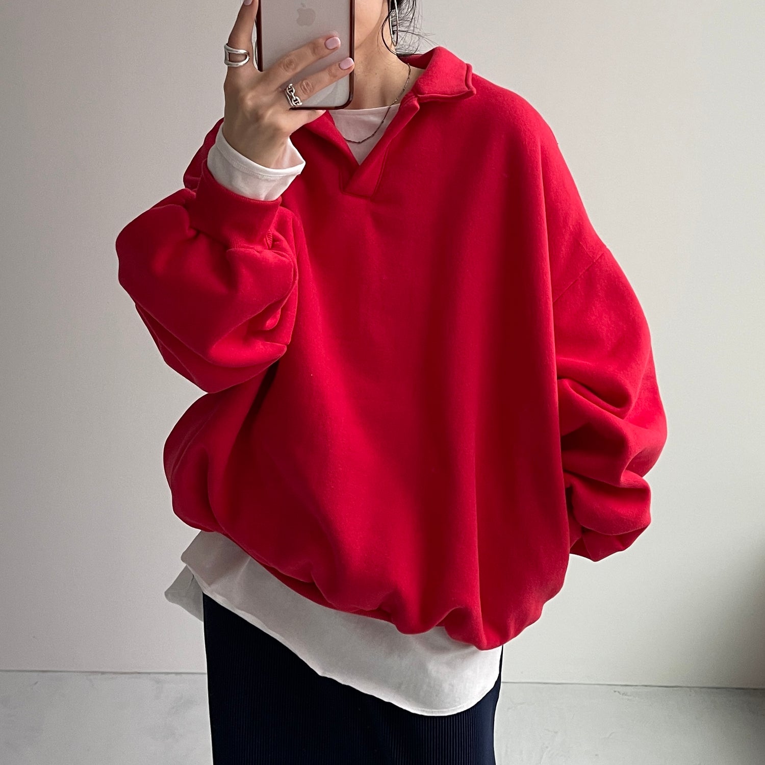 over size volume sleeve sweat / red