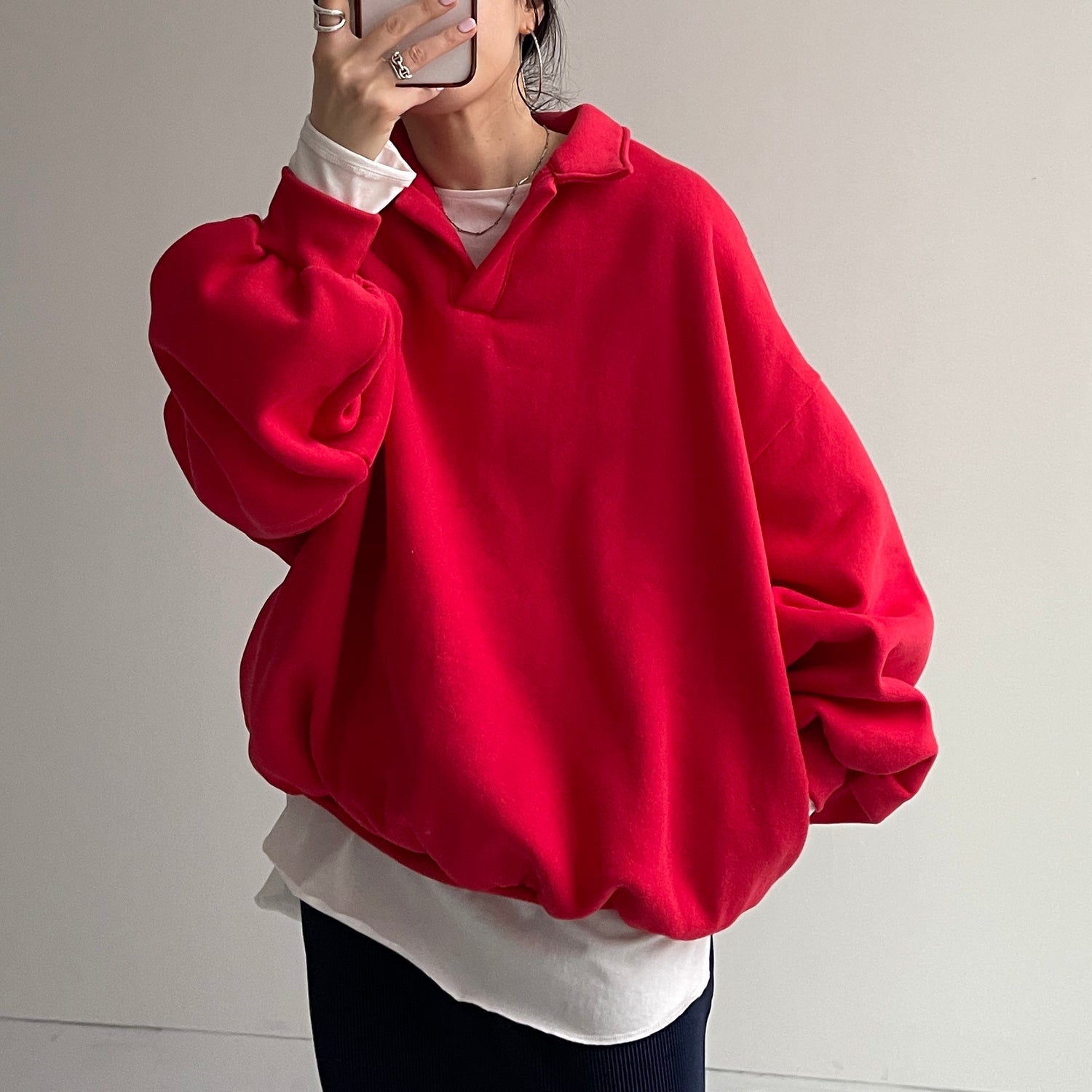 over size volume sleeve sweat / red